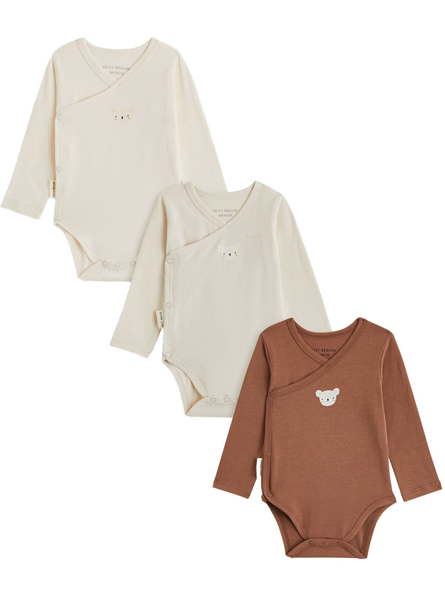 Lot de 3 bodies bébé manches longues ouverture croisée - Marron