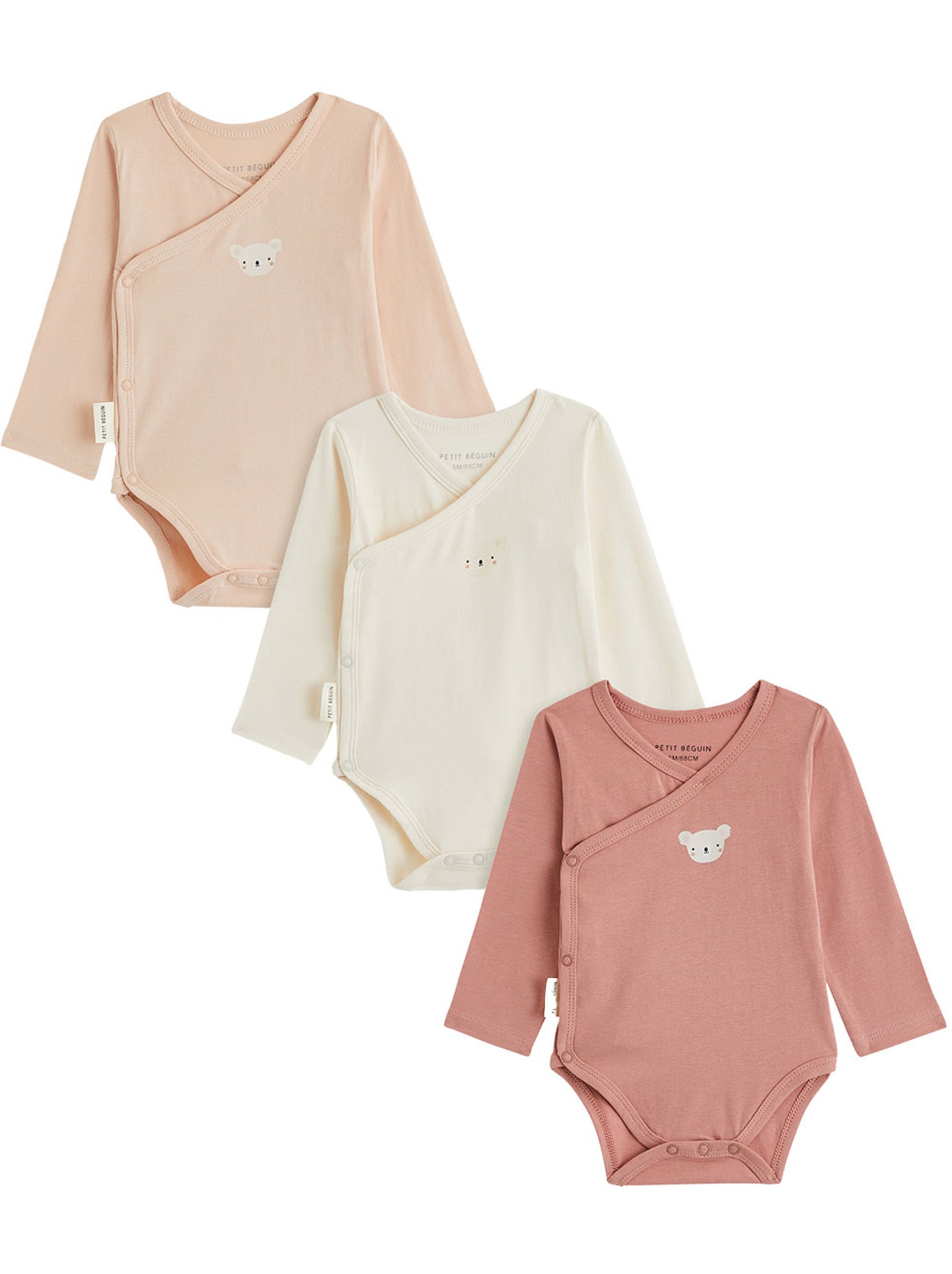 Lot de 3 bodies bébé manches longues ouverture croisée - Rose