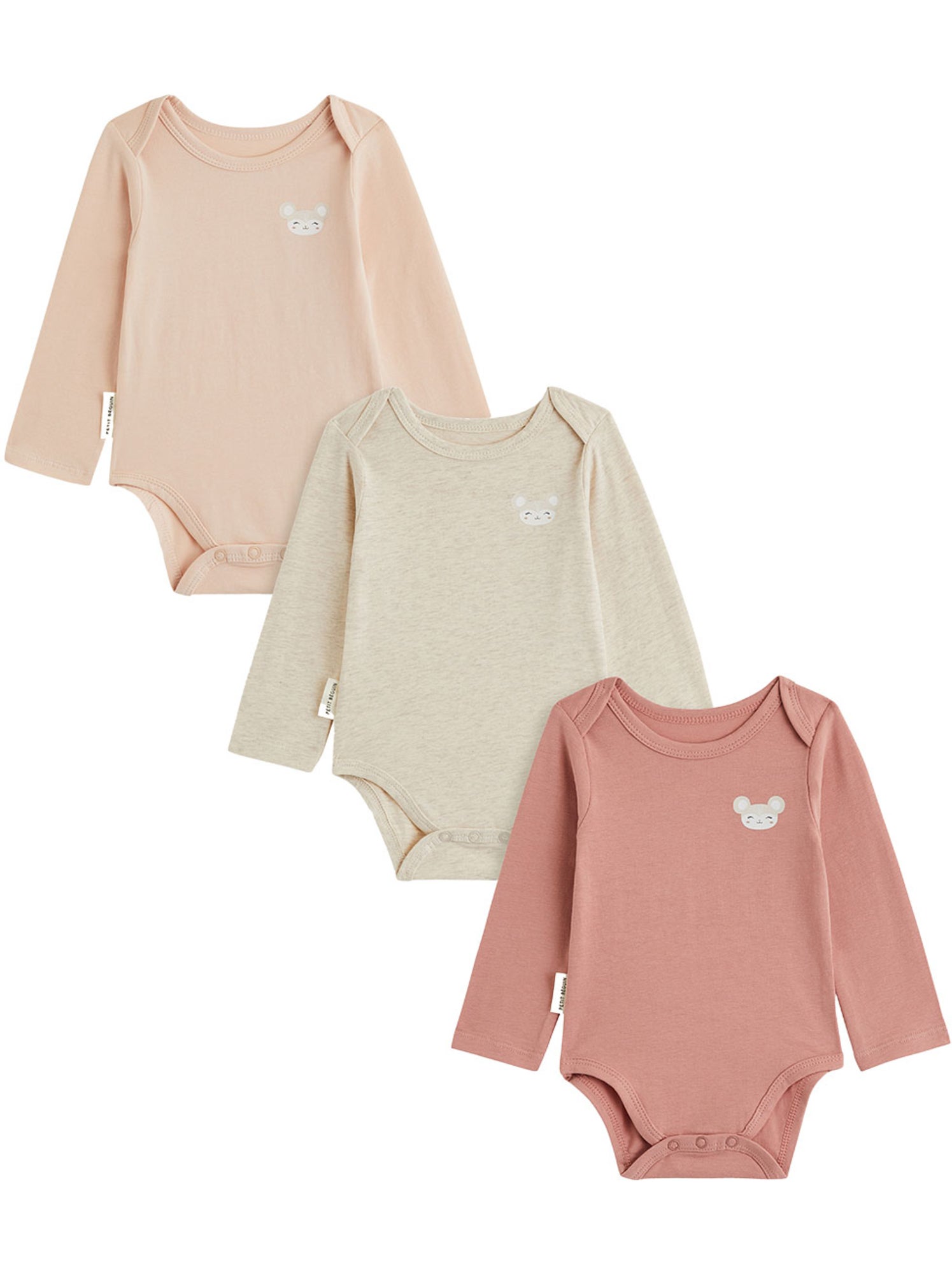 Lot de 3 bodies bébé manches longues - Rose