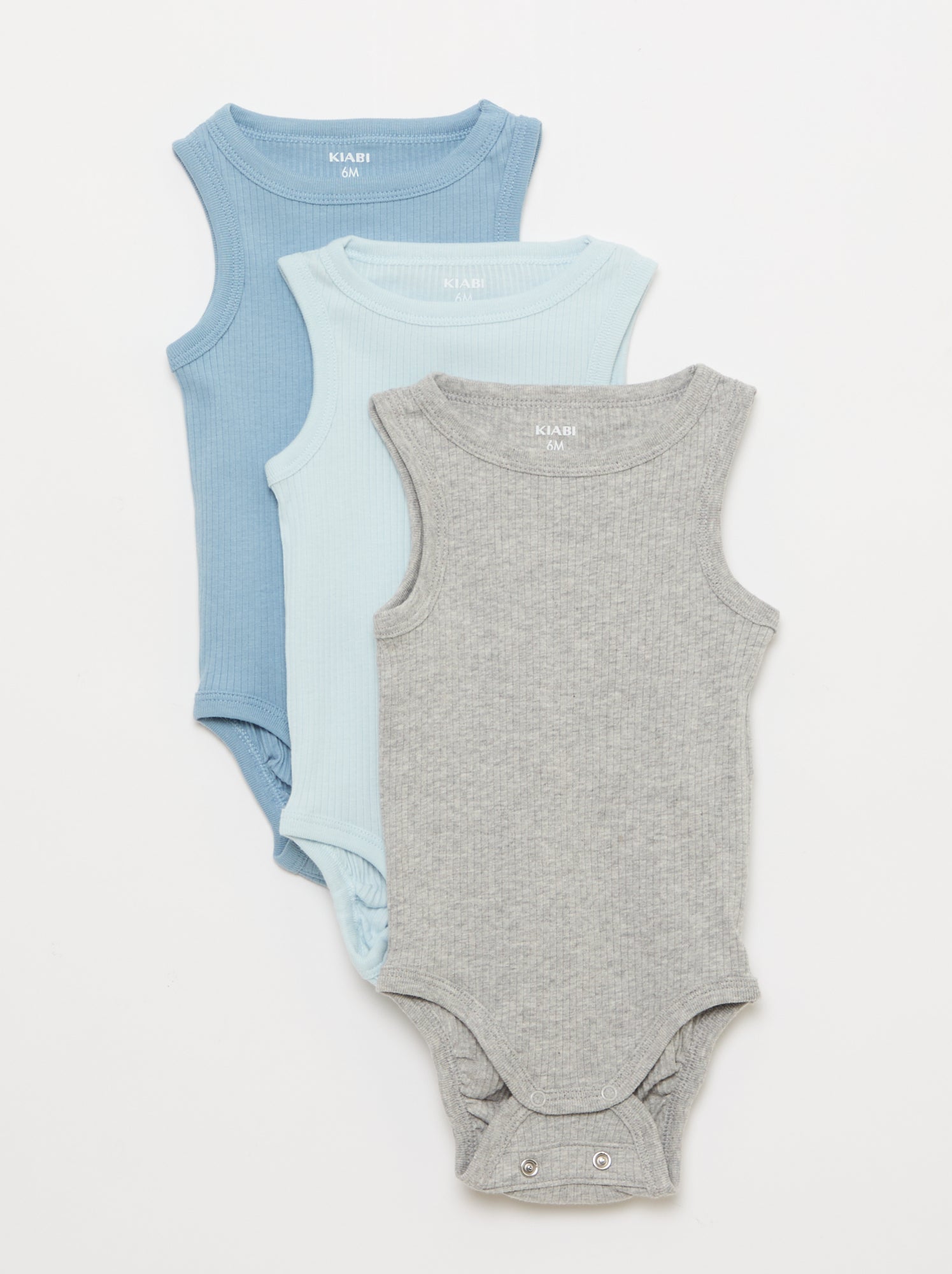 Lot de 3 bodies évolutifs à bretelles unis - Bleu