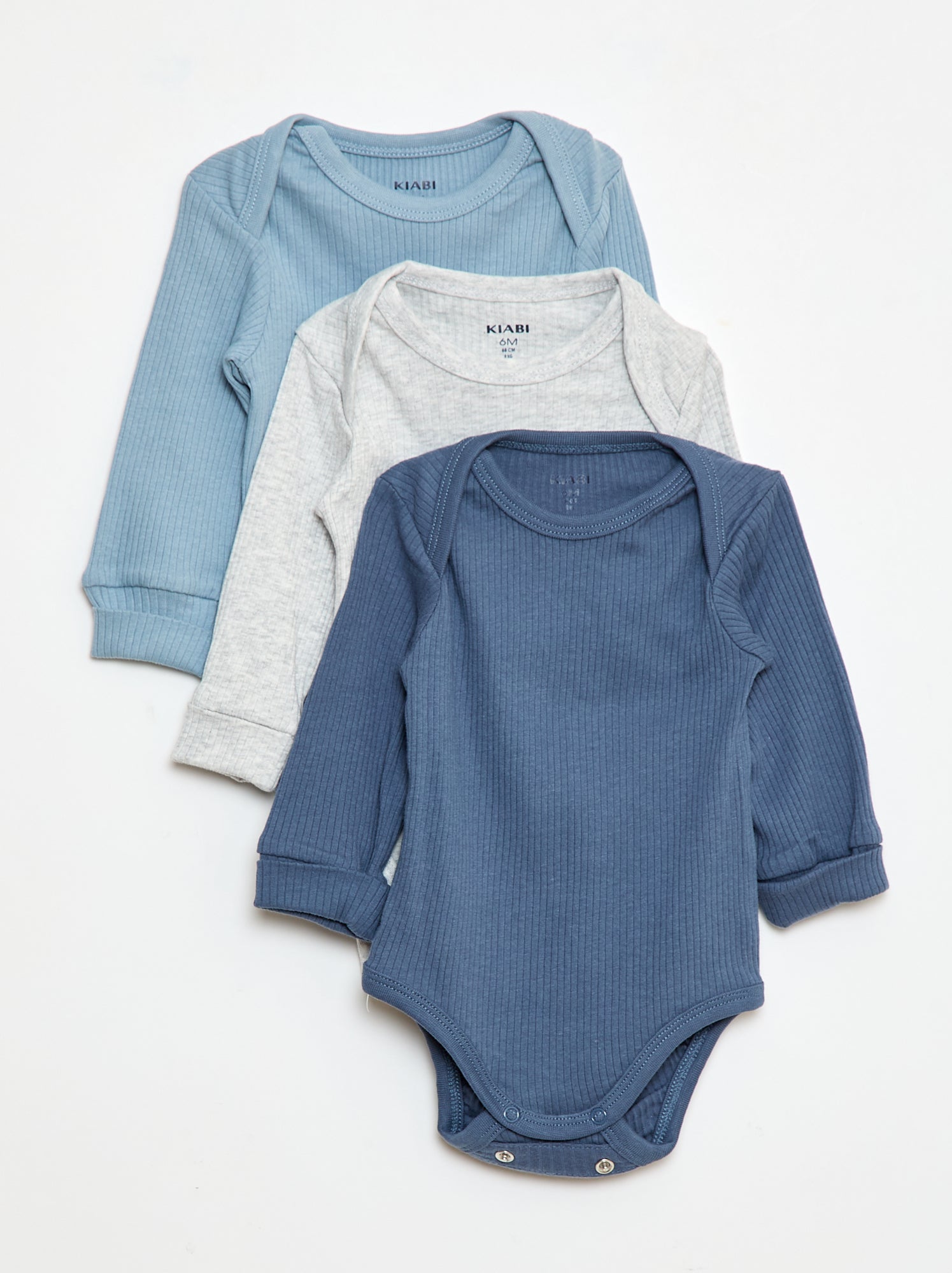 Lot de 3 bodies évolutifs col US et manches longues - Bleu