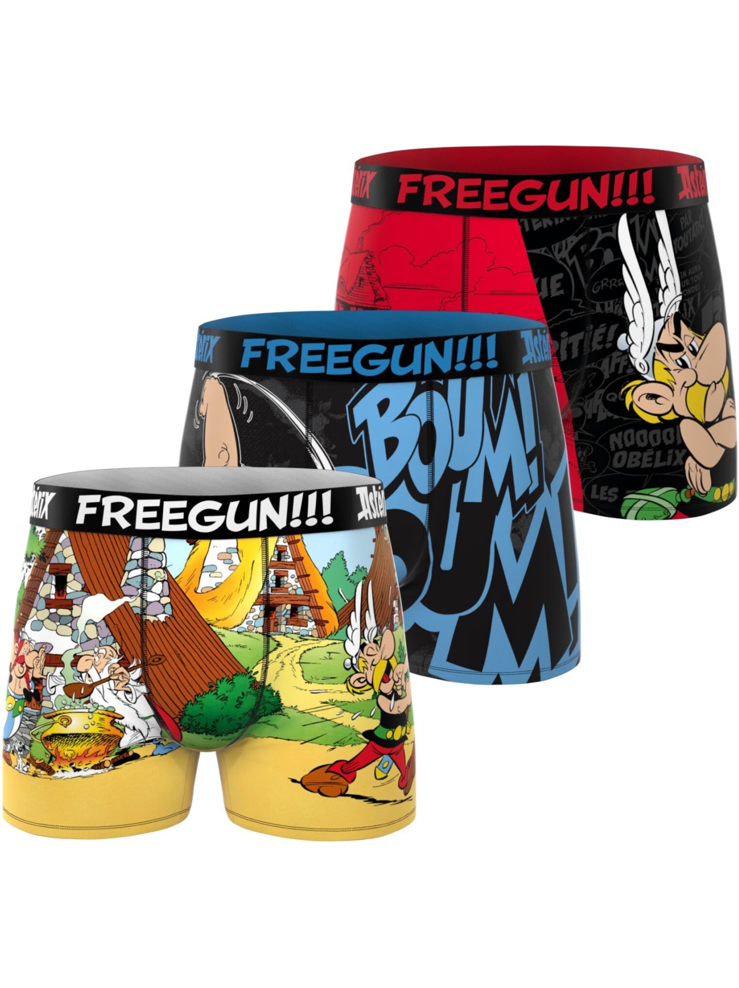 Lot de 3 boxers garçon asterix freegun - Jaune