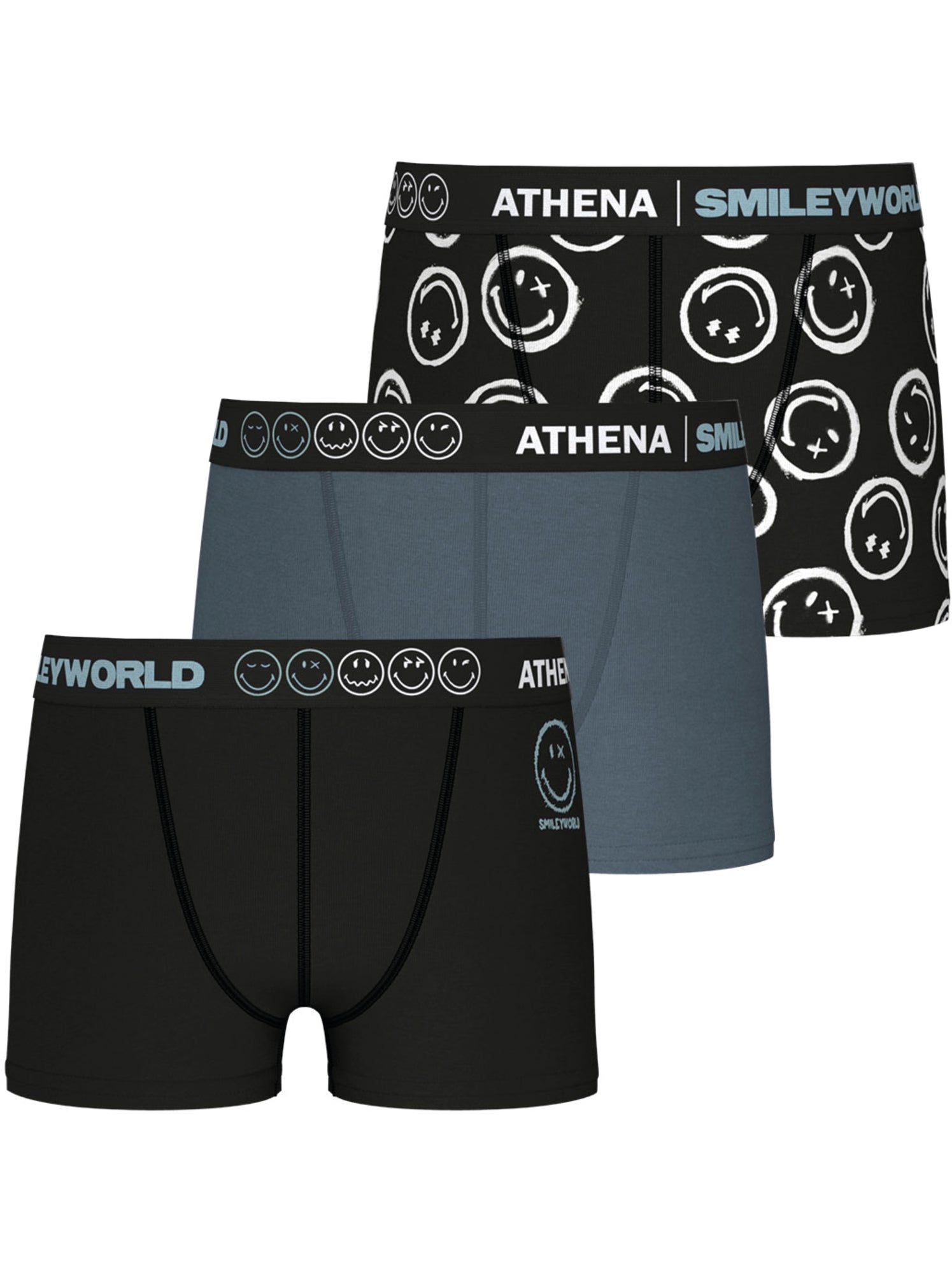 Lot de 3 boxers garçon smileyworld® i athena - Bleu Noir Blanc