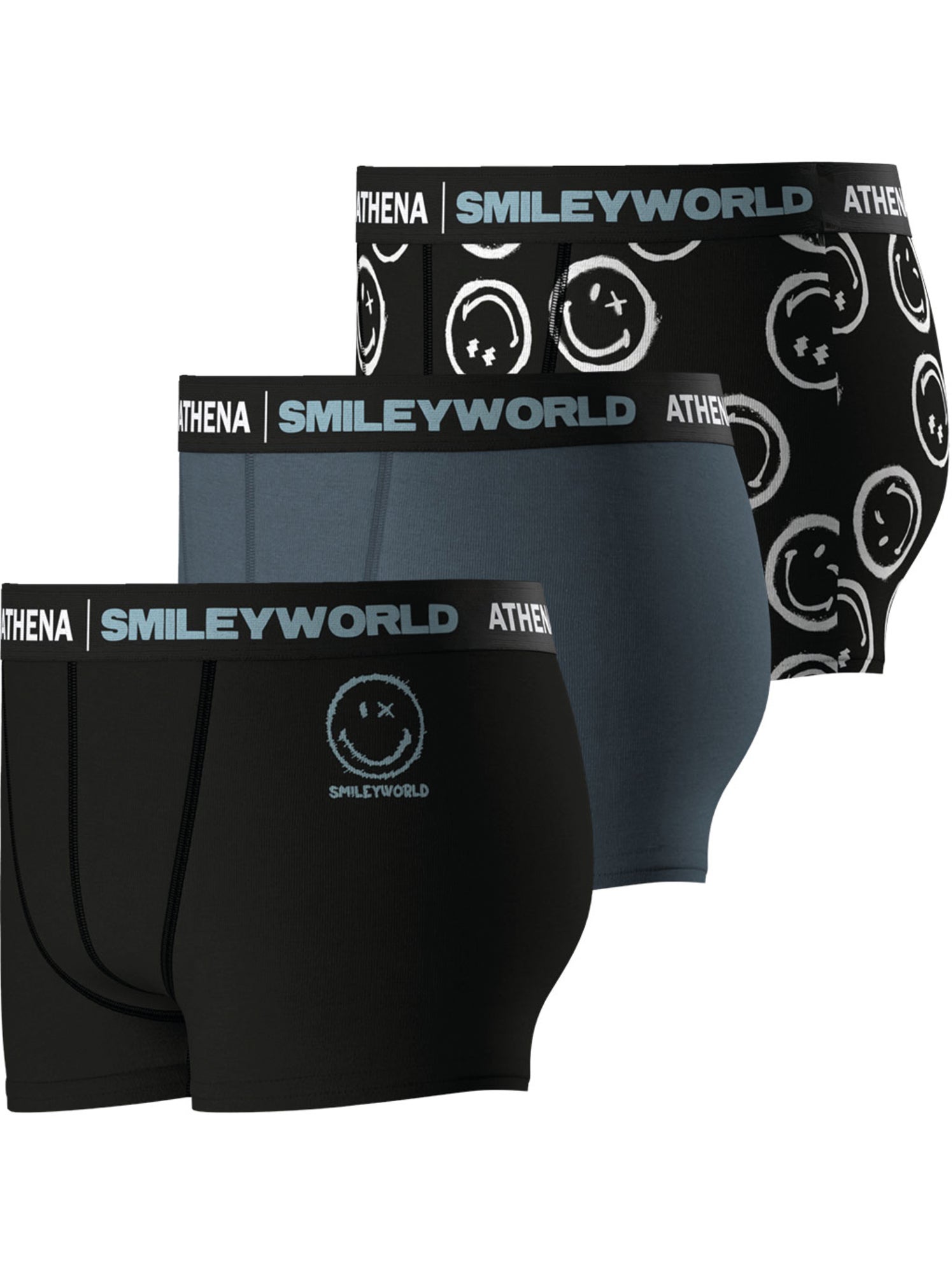 Lot de 3 boxers garçon smileyworld® i athena - Bleu Noir Blanc
