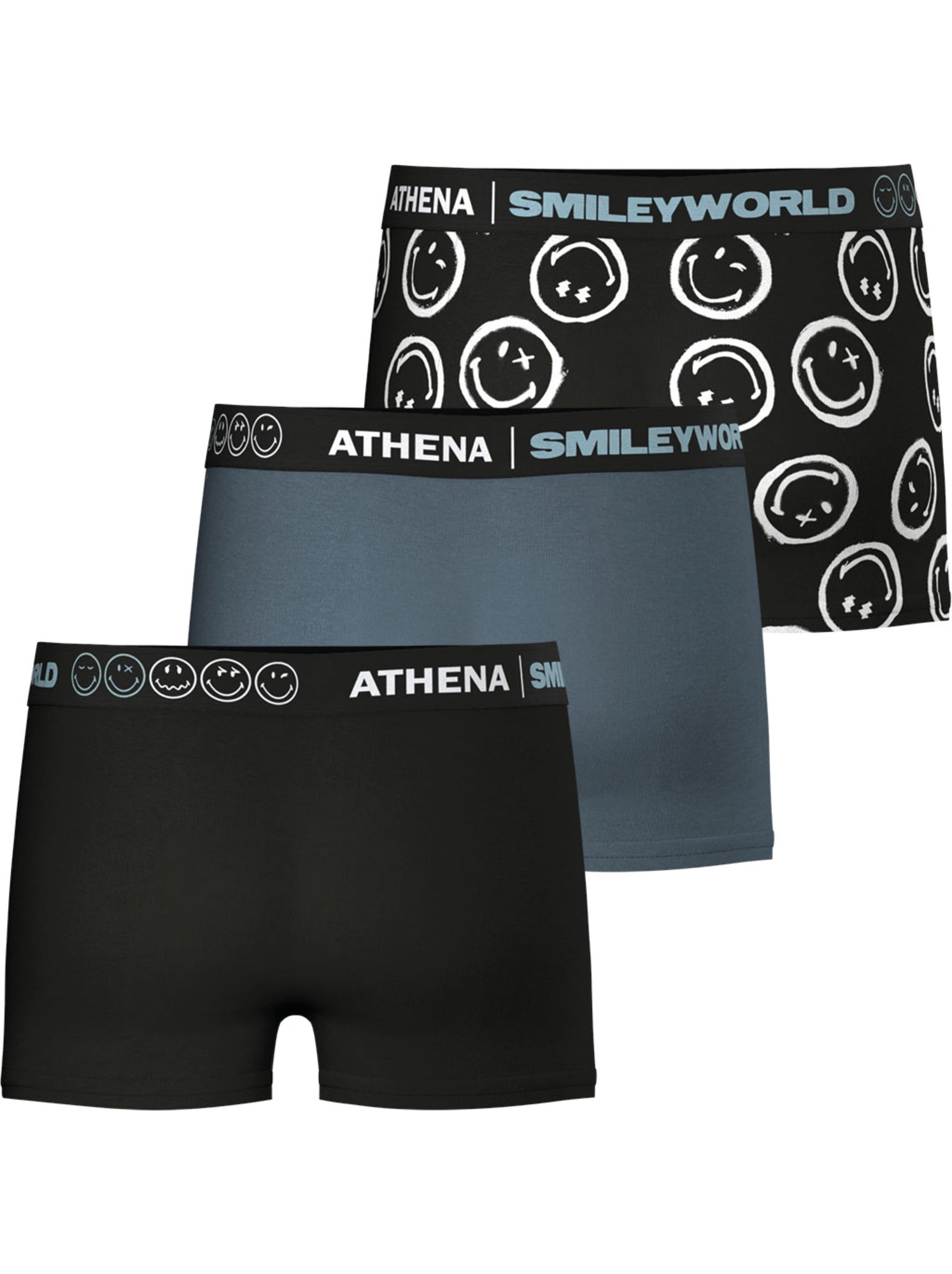 Lot de 3 boxers garçon smileyworld® i athena - Bleu Noir Blanc