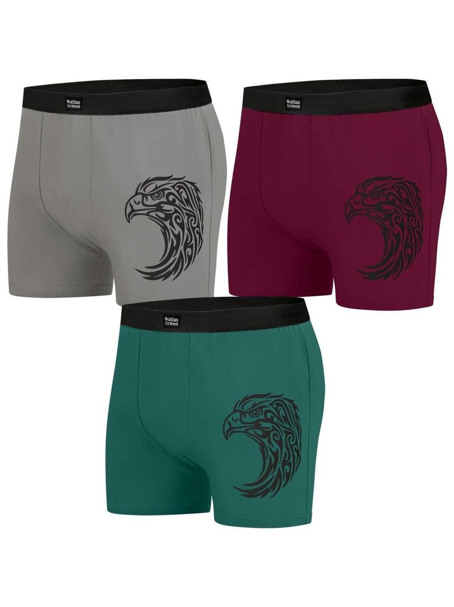 Lot de 3 Boxers Stretch Confort  - ATLAS FOR MEN - Gris Vert