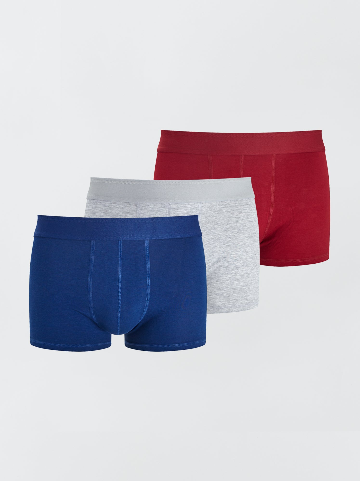 Lot de 3 boxers unis - Bleu/rouge/gris
