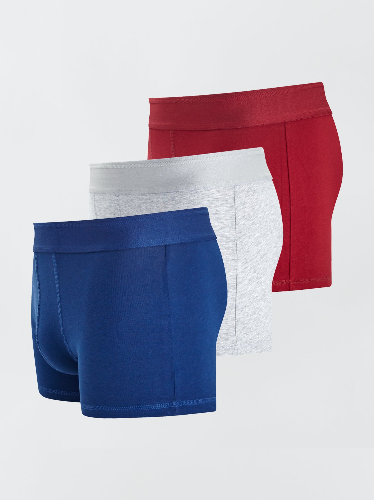 Lot de 3 boxers unis - Bleu/rouge/gris