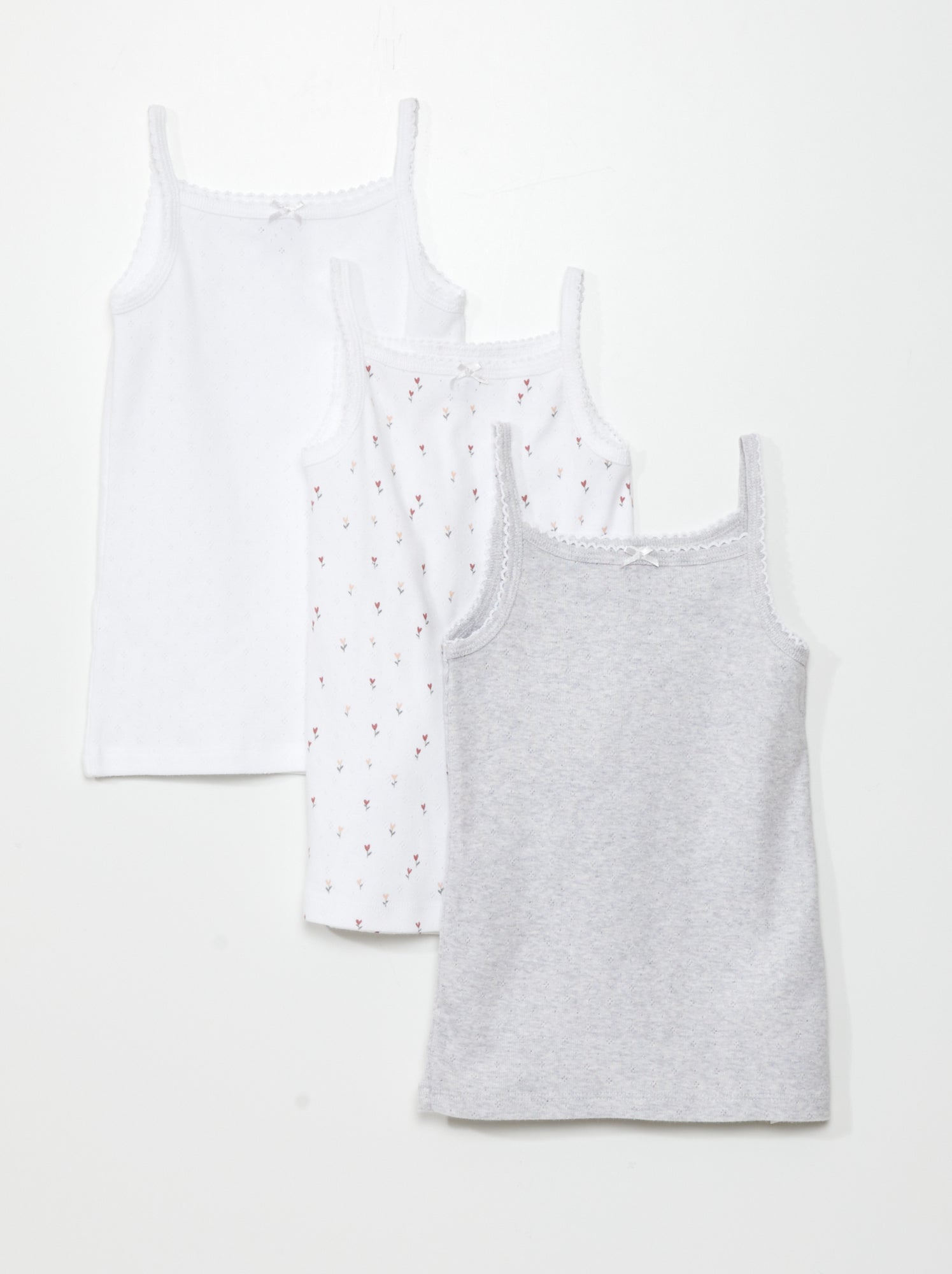 Lot de 3 débardeurs en maille pointelle - Blanc/gris