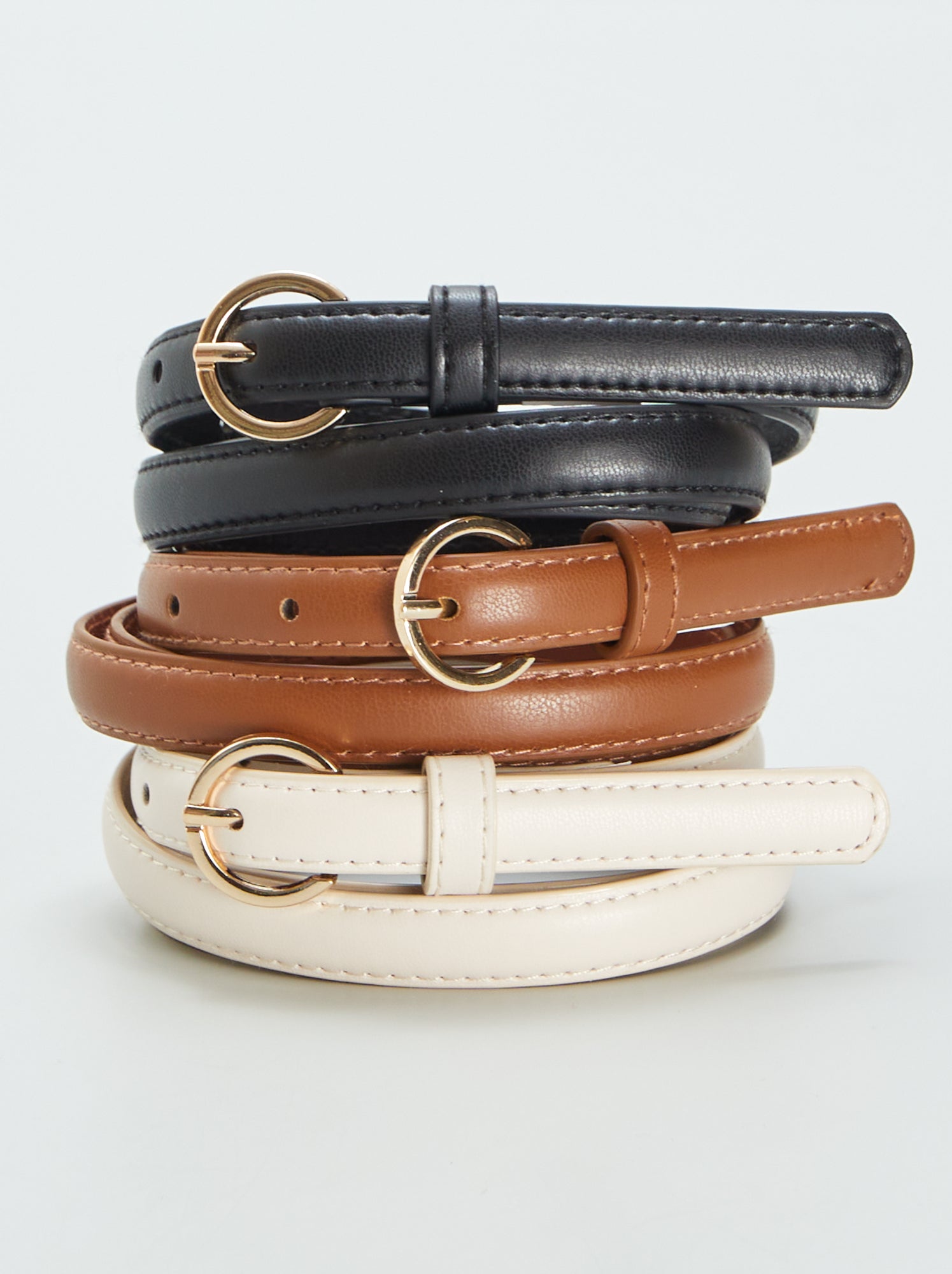 Lot de 3 fines ceintures unies - Marron