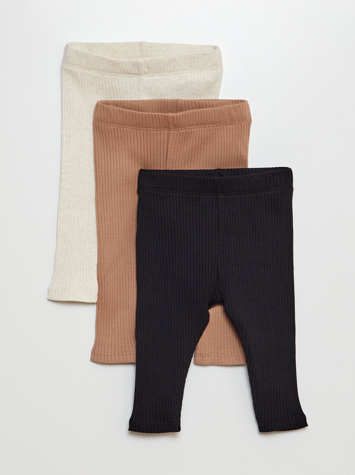 Lot de 3 leggings côtelés - Noir/marron/beige