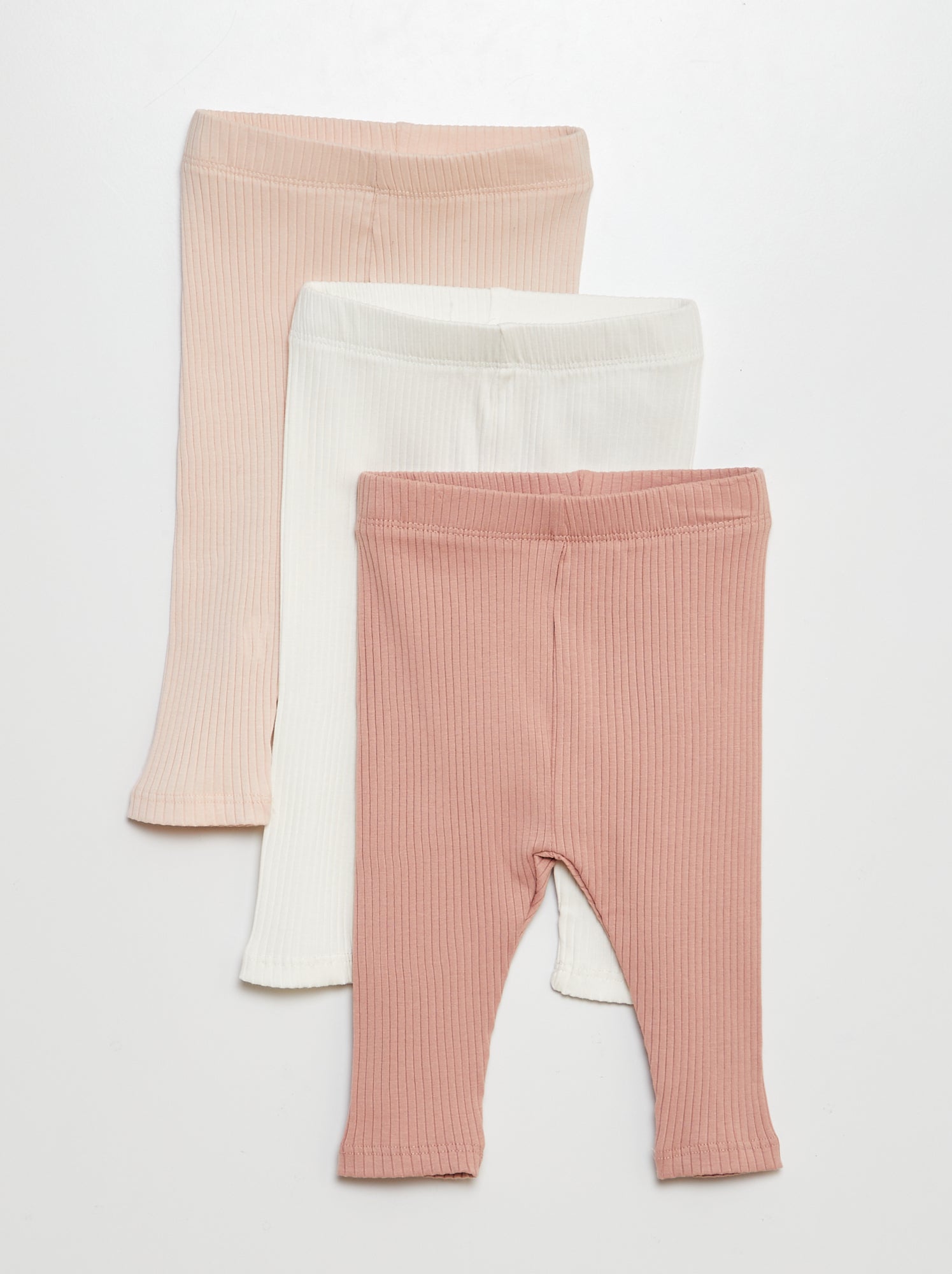 Lot de 3 leggings côtelés - Rose/blanc