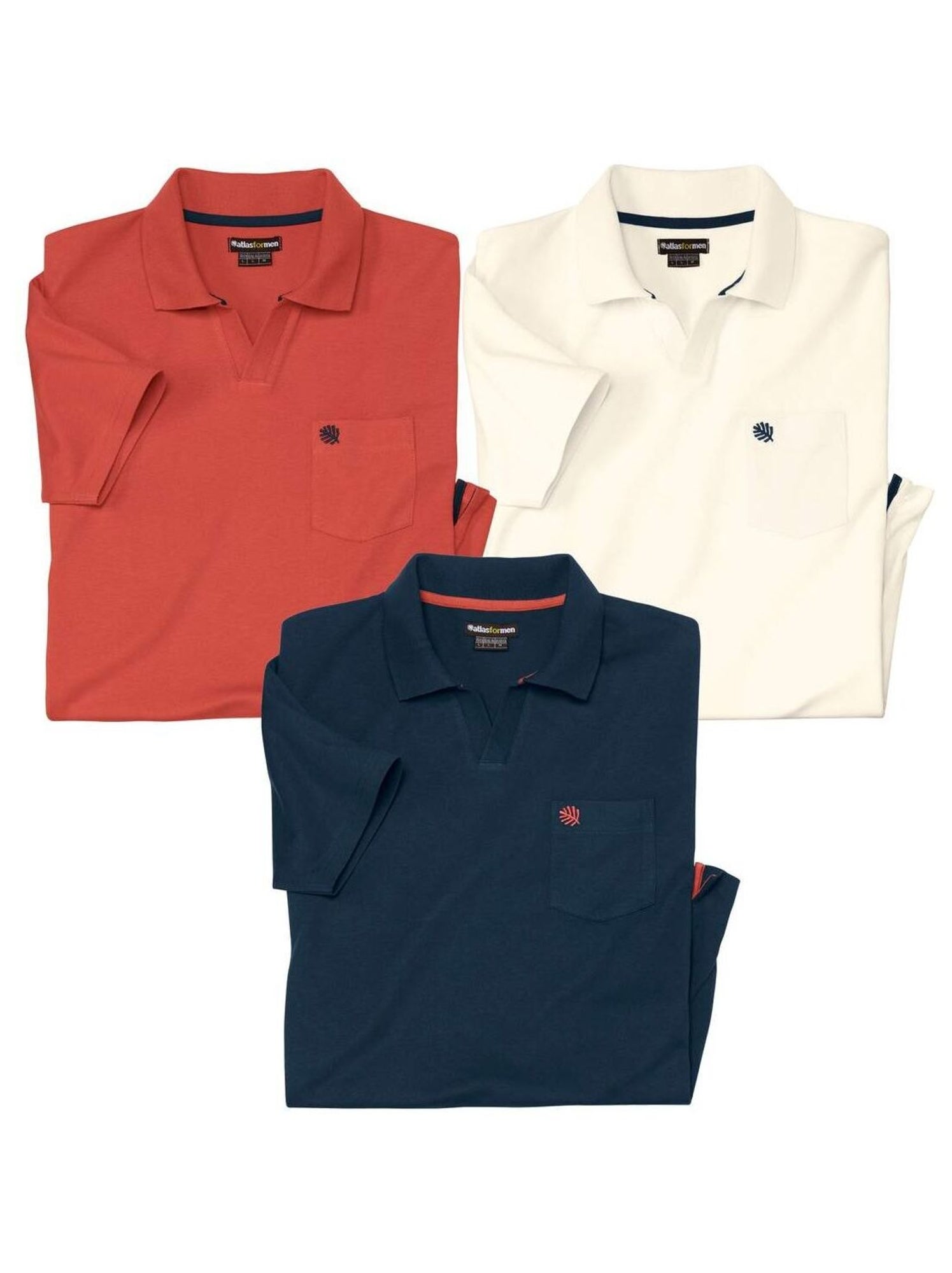 Lot de 3 Polos Outdoor   - ATLAS FOR MEN - Blanc Blanc Bleu