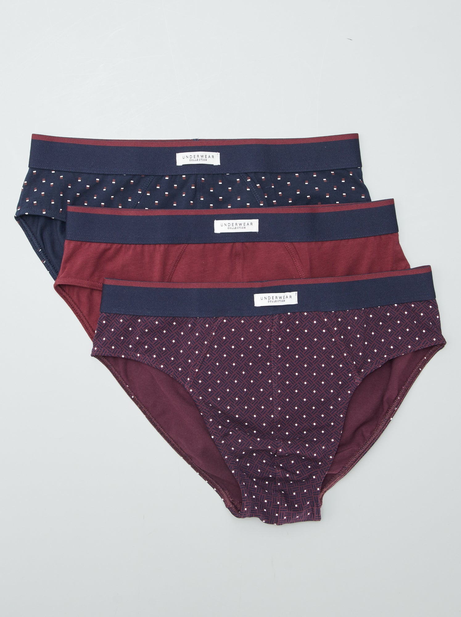 Lot de 3 slips imprimés - Marine/bordeaux