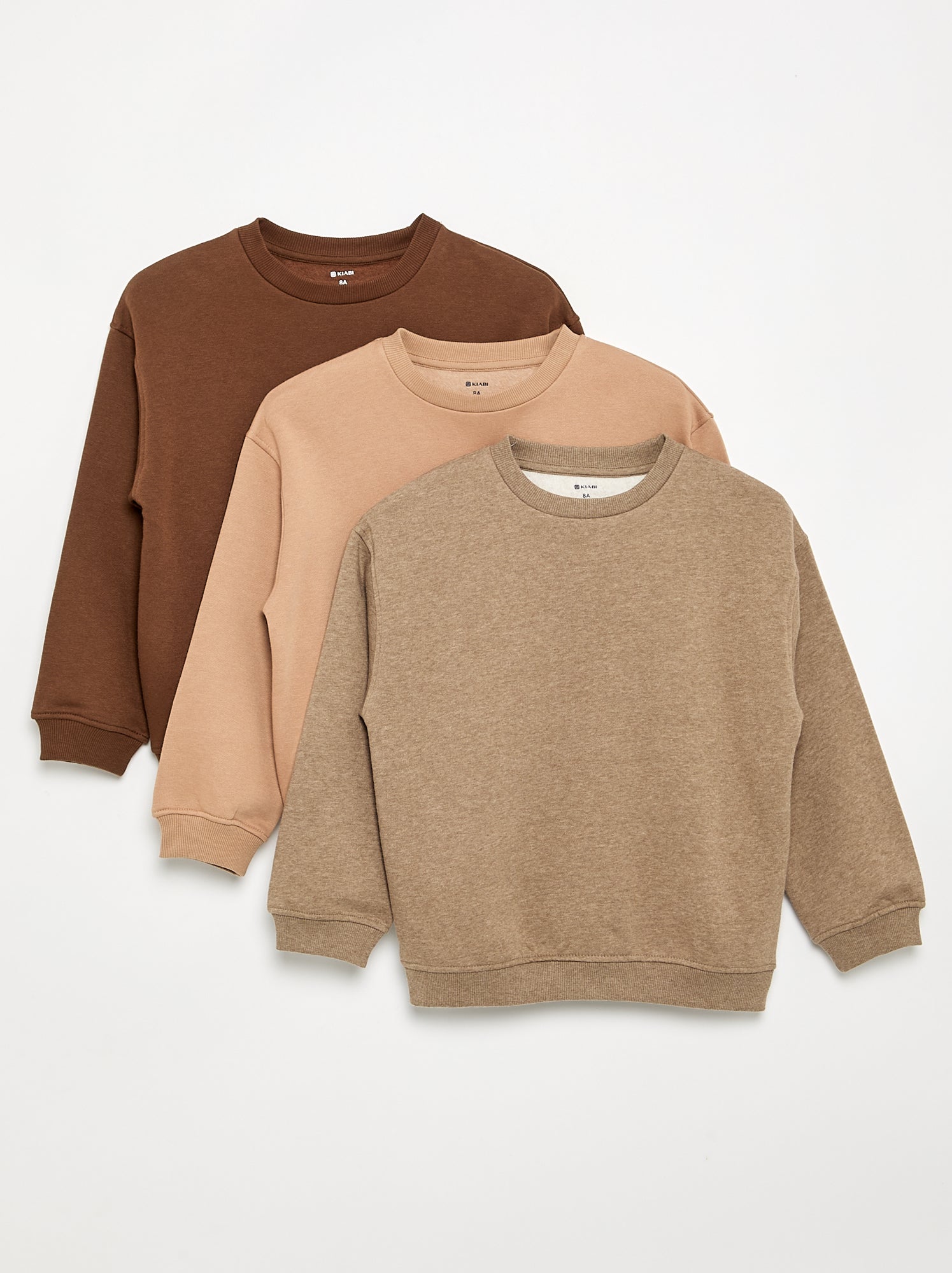 Lot de 3 sweats en polaire à manches longues - Marron