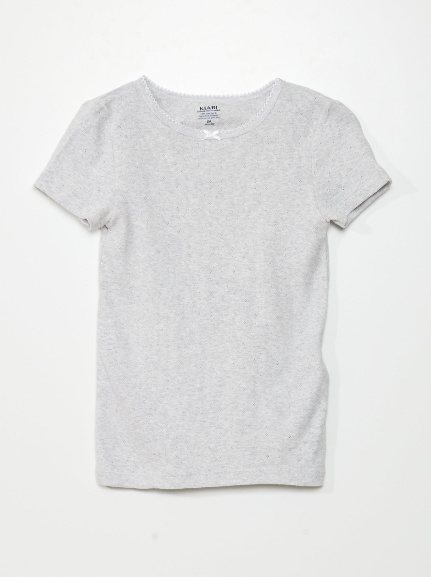Lot de 3 t-shirts en maille pointelle - Blanc/gris