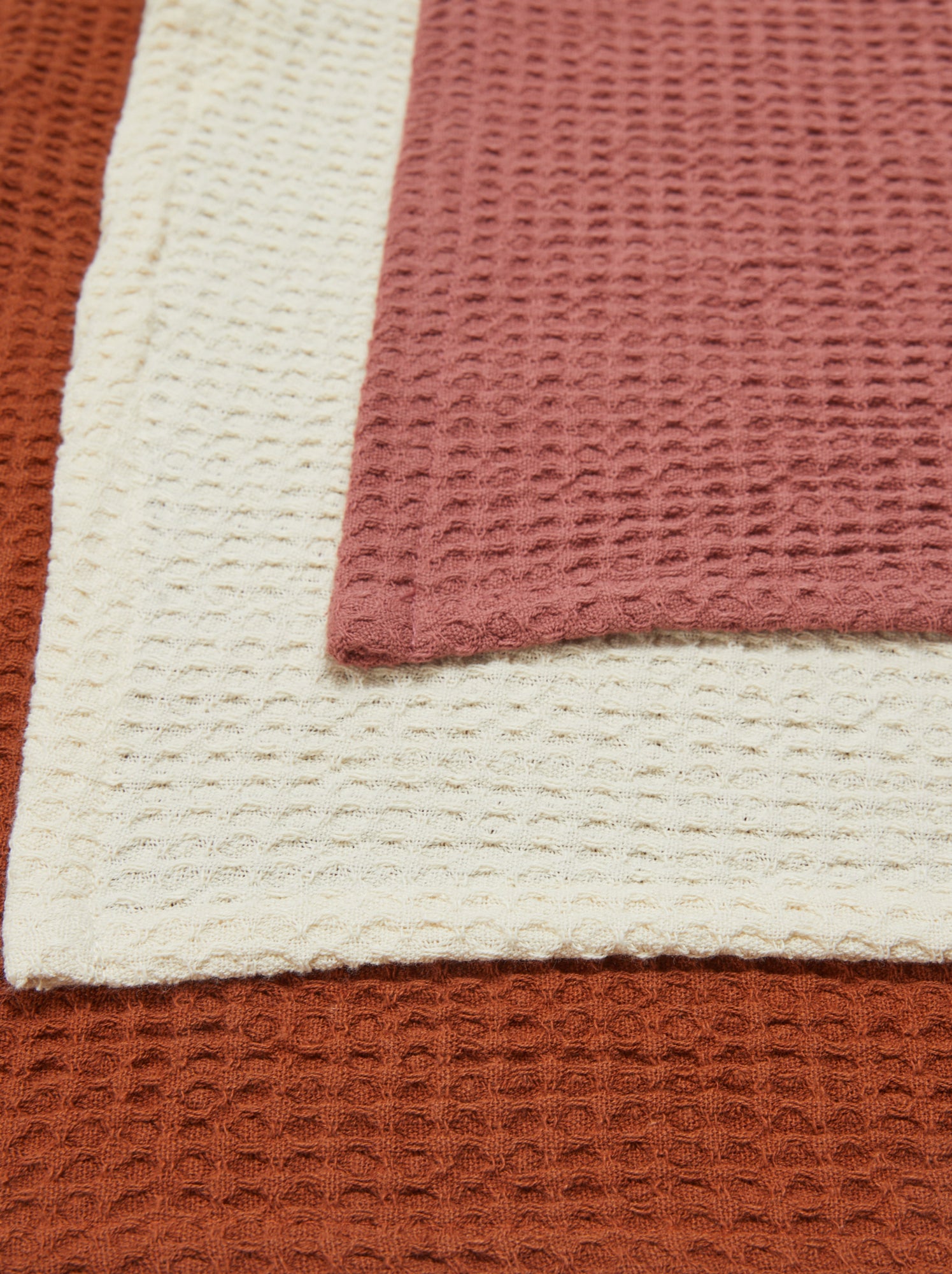 Lot de 3 torchons en nid d'abeilles - Rose/blanc/ocre