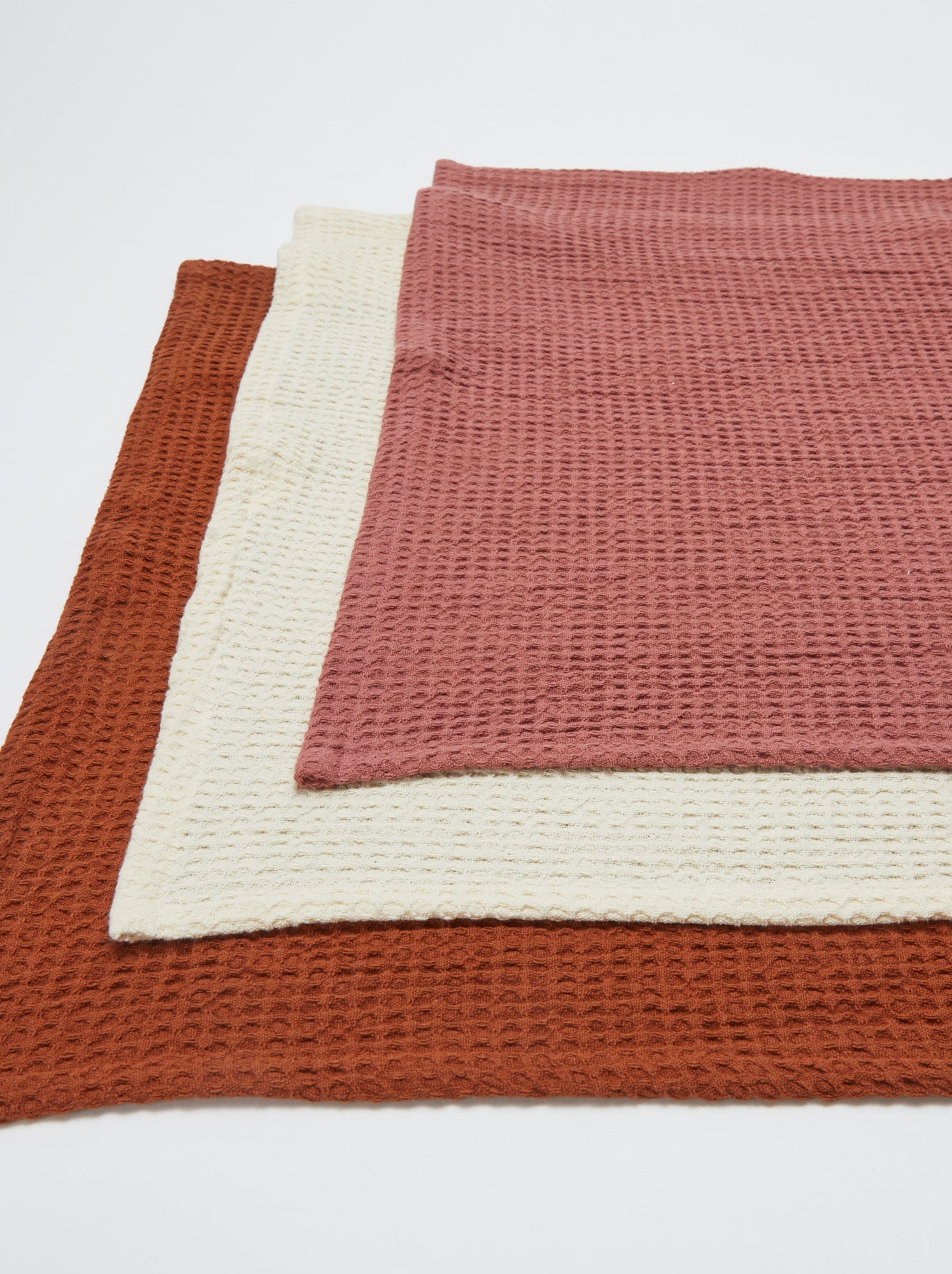 Lot de 3 torchons en nid d'abeilles - Rose/blanc/ocre