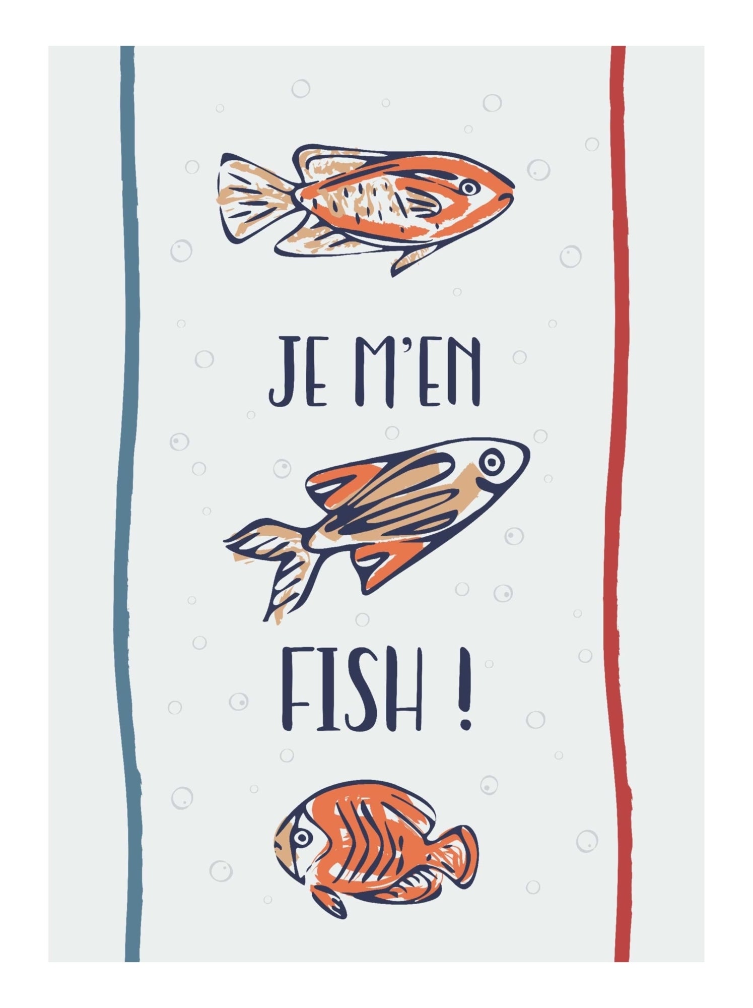 Lot de 3 torchons message poissons en coton - Ecru