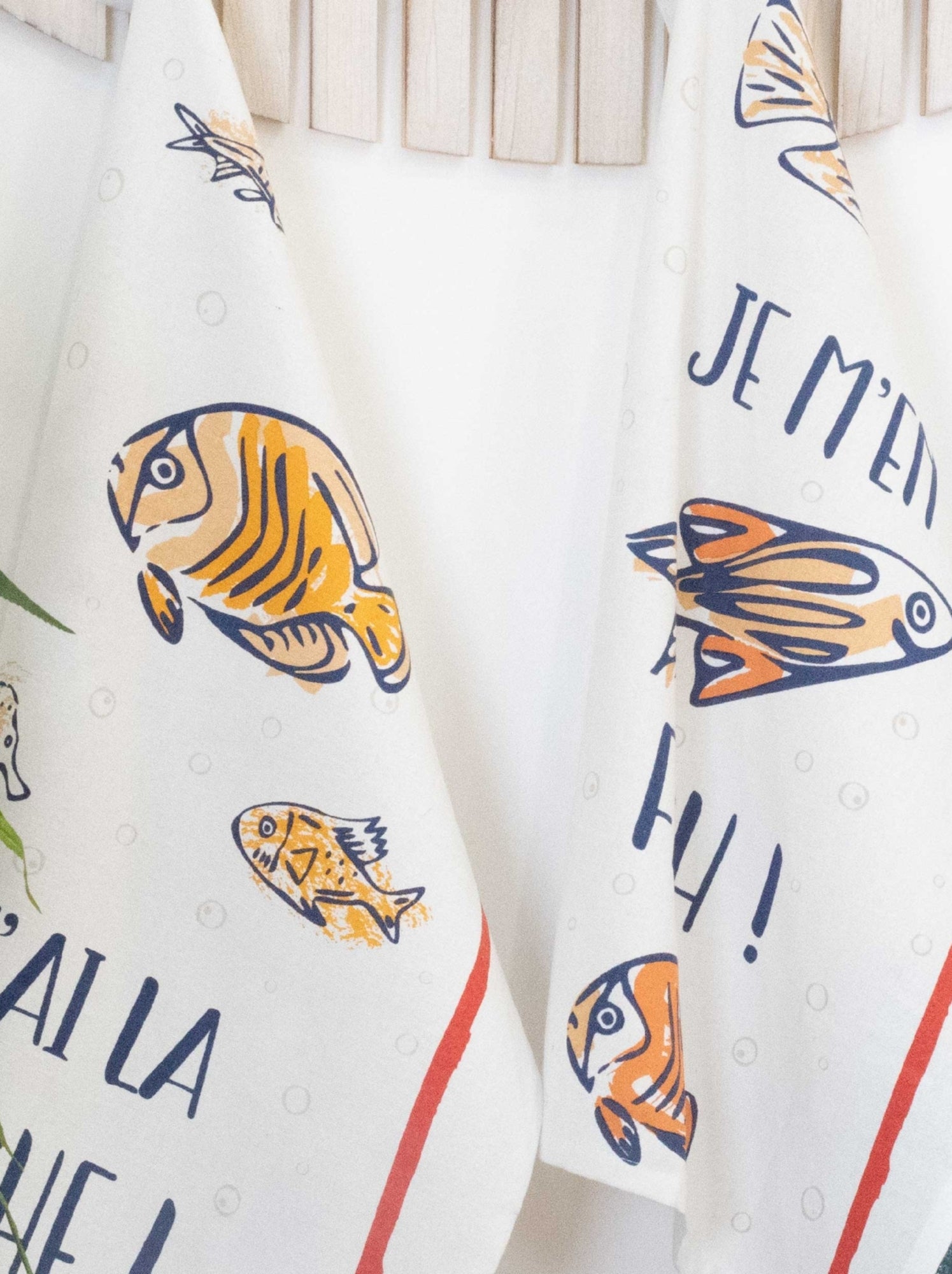 Lot de 3 torchons message poissons en coton - Ecru