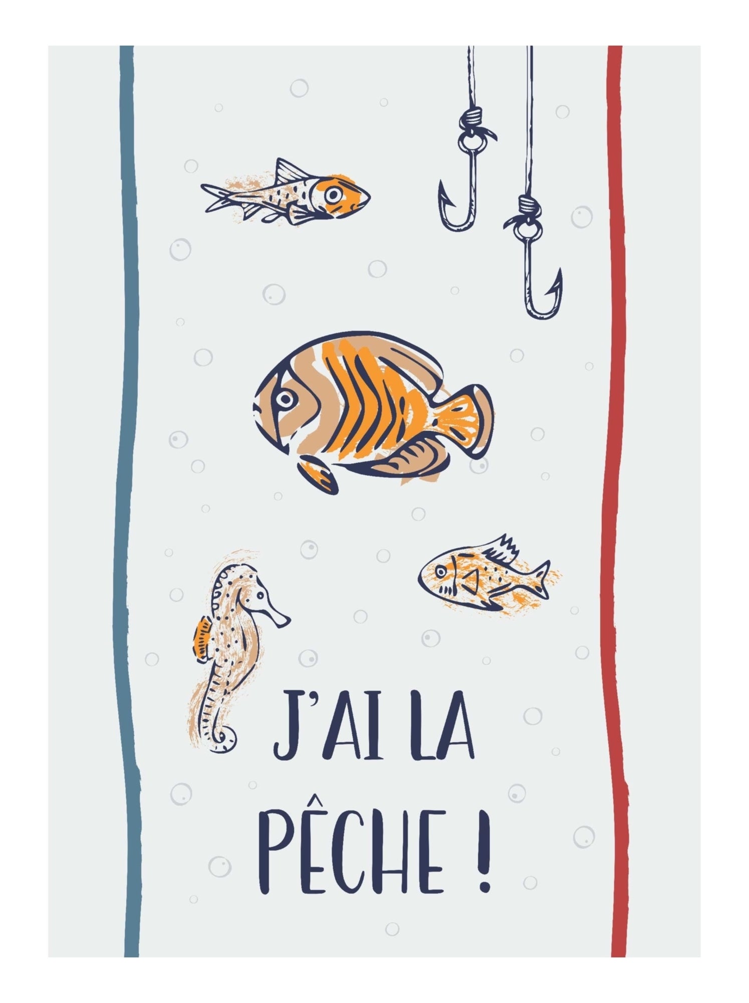 Lot de 3 torchons message poissons en coton - Ecru