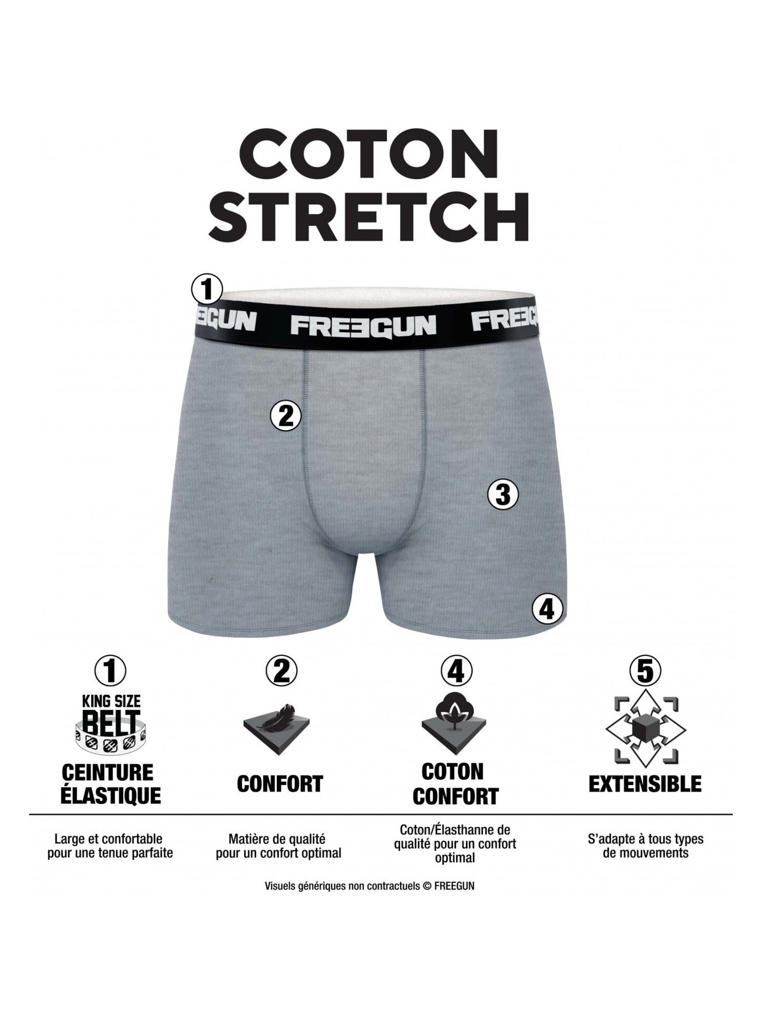 Lot de 4 boxers garçon coton gris freegun - Gris