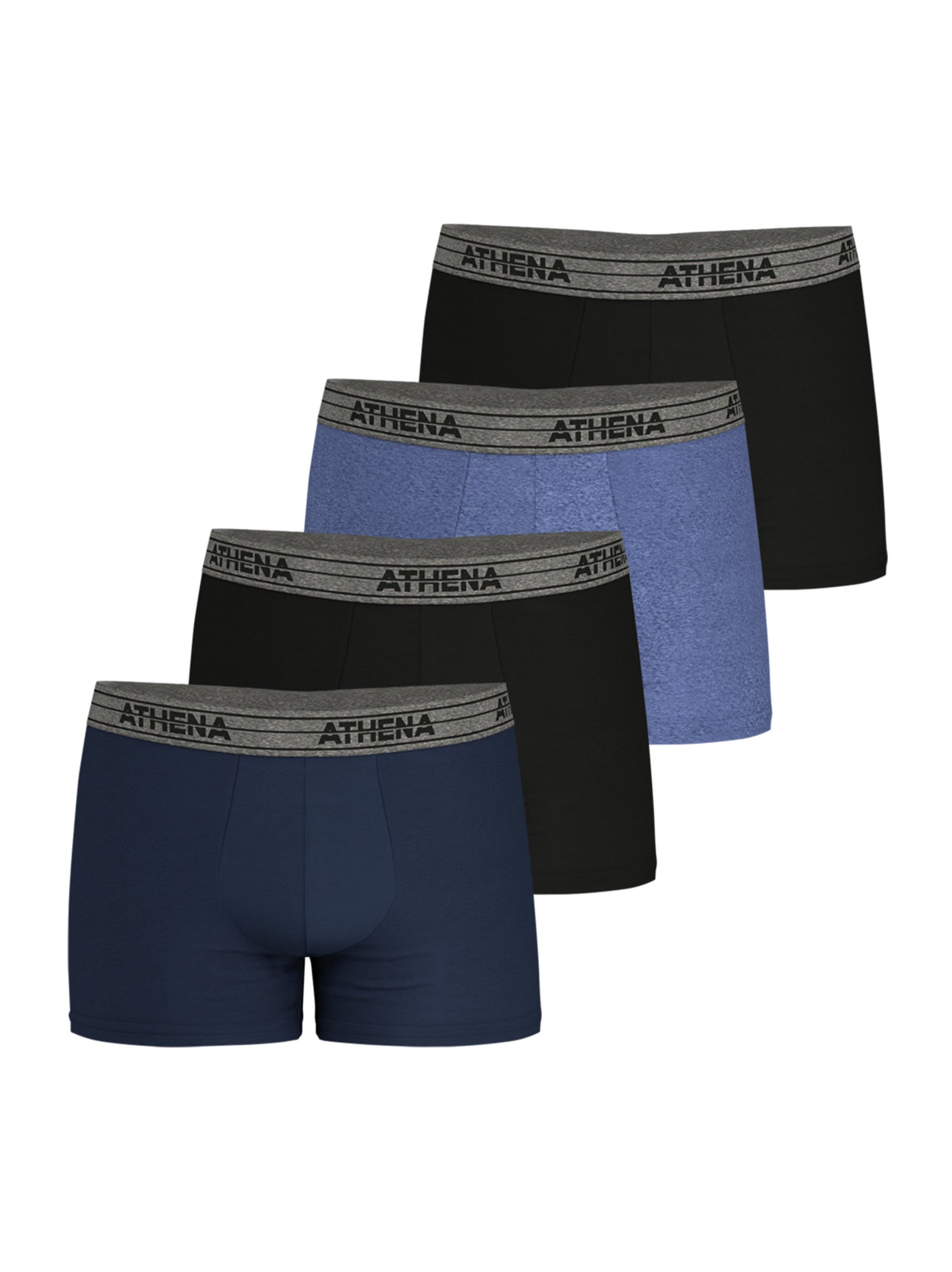 Lot de 4 boxers homme ecopack basic coton athena - Bleu Bleu Noir