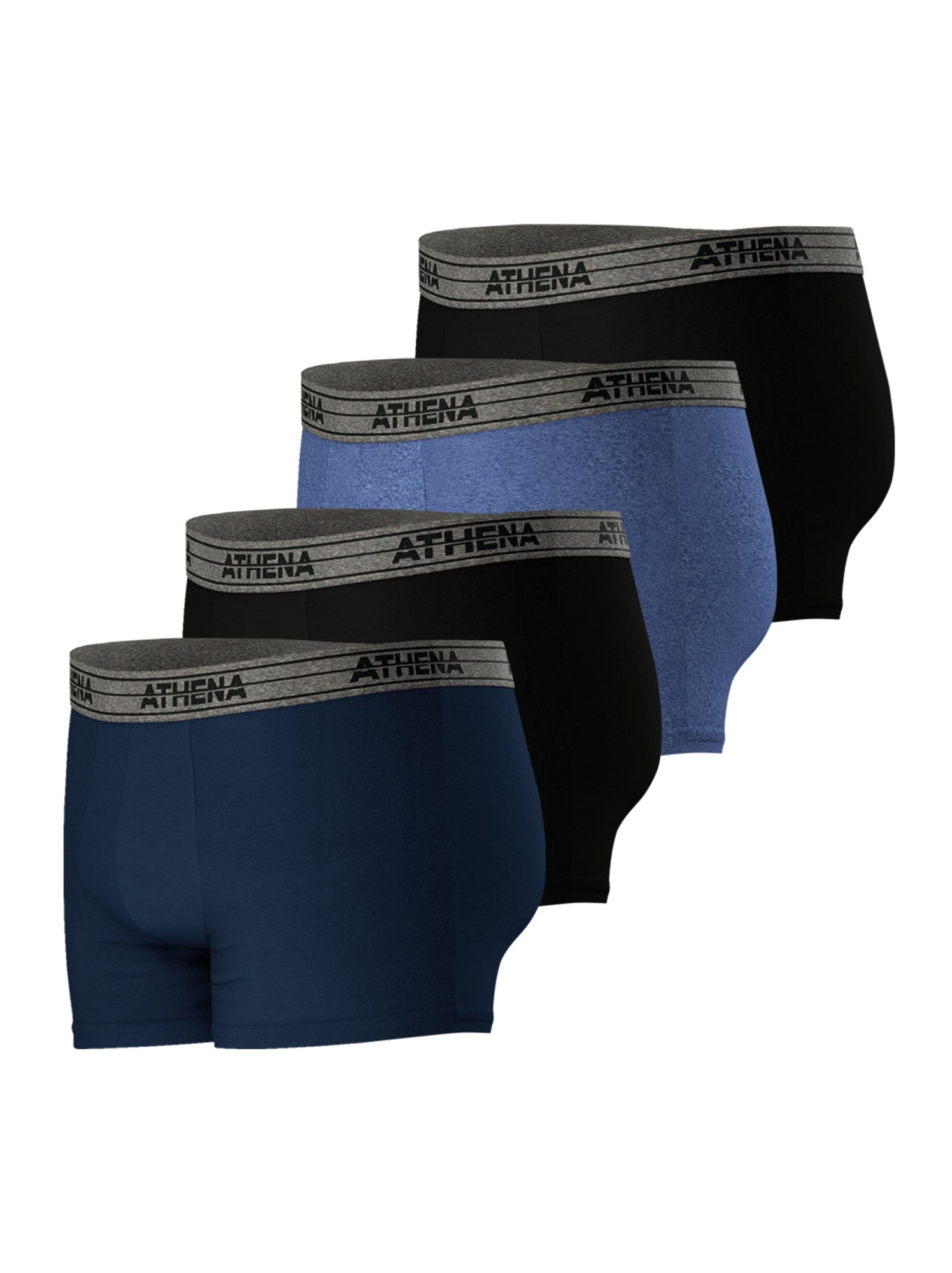 Lot de 4 boxers homme ecopack basic coton athena - Bleu Bleu Noir