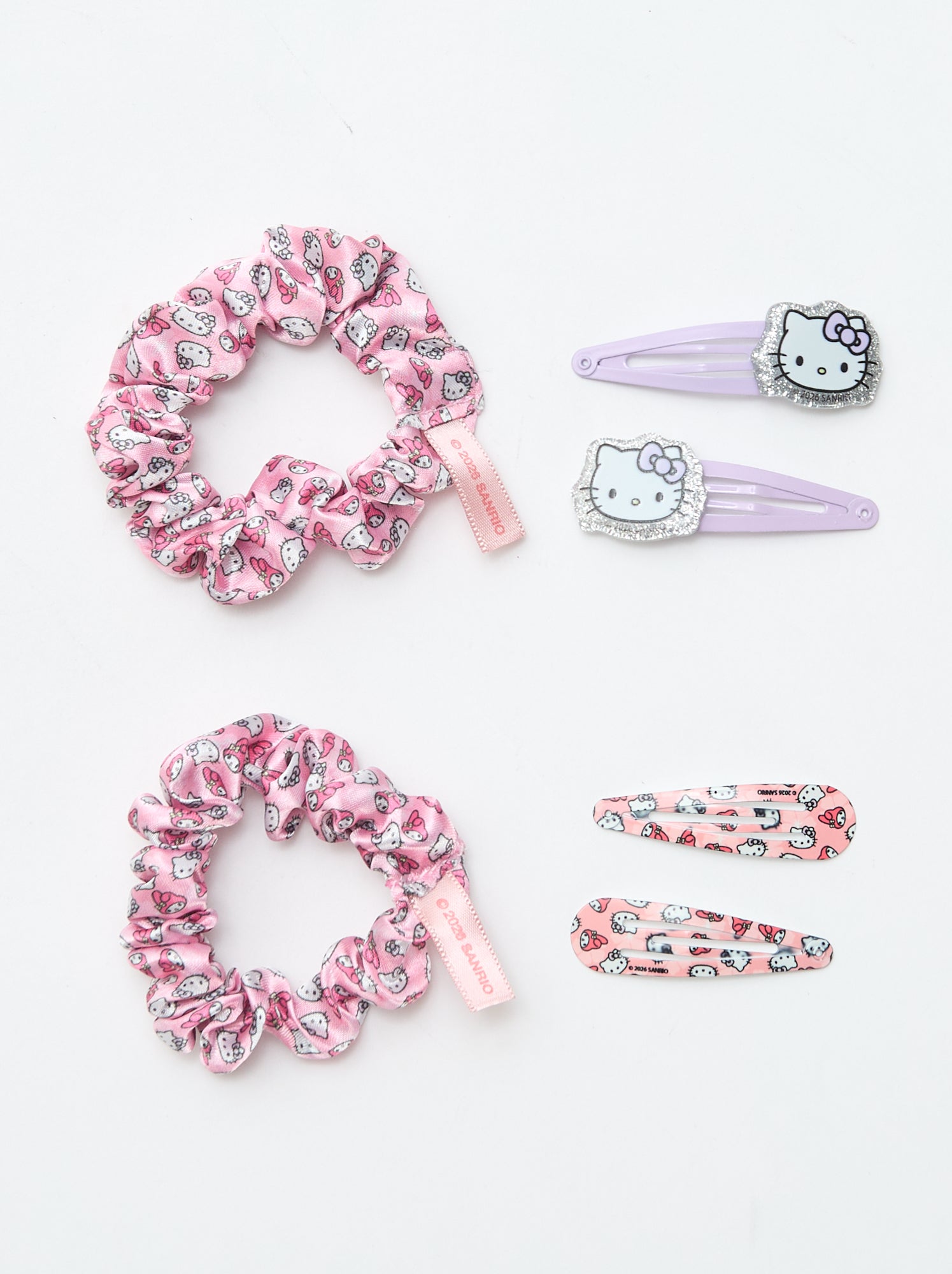 Lot de 4 pinces + 1 chouchou 'Hello Kitty' - Rose