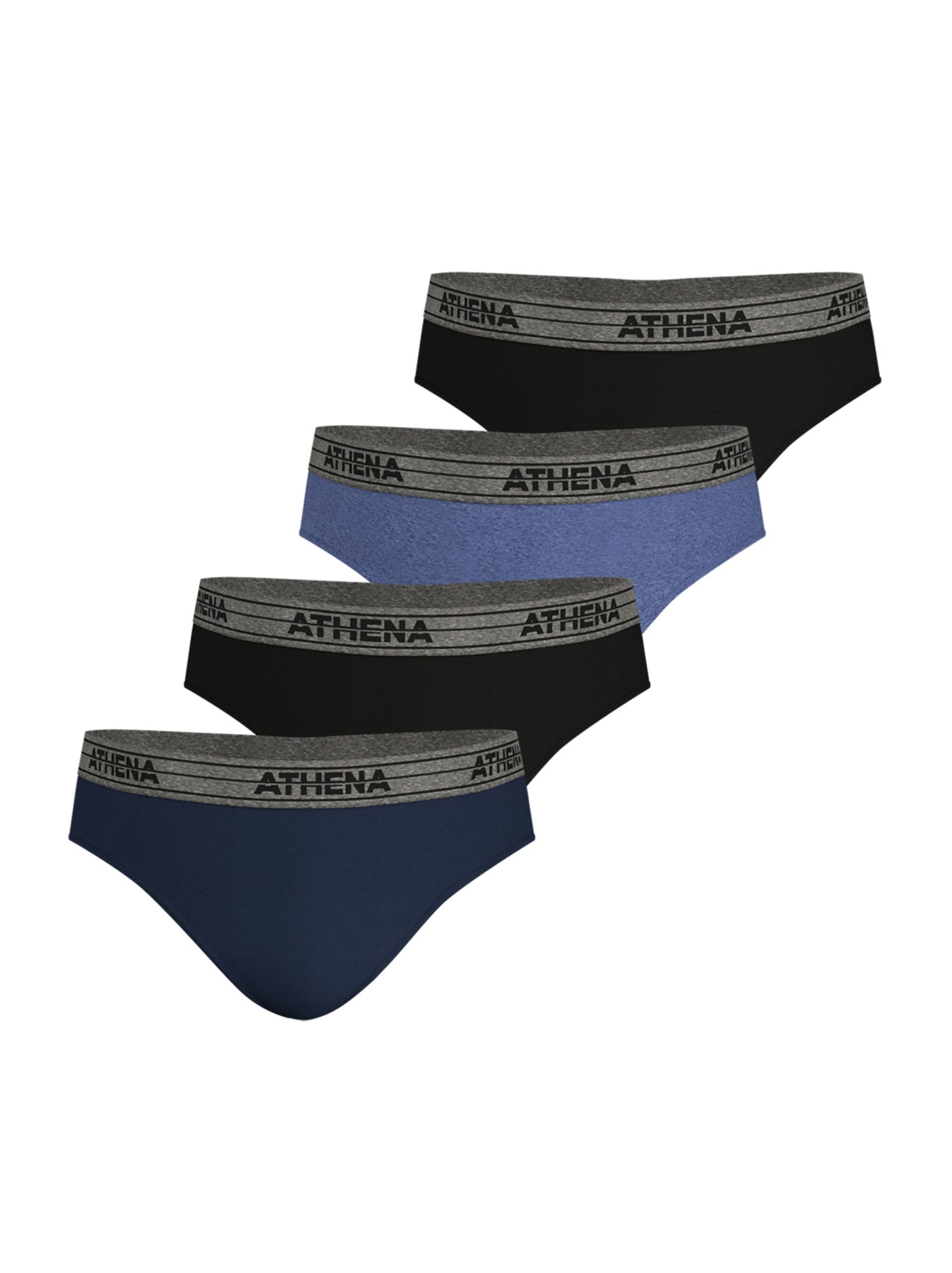 Lot de 4 slips homme ecopack basic coton athena - Bleu Bleu Noir