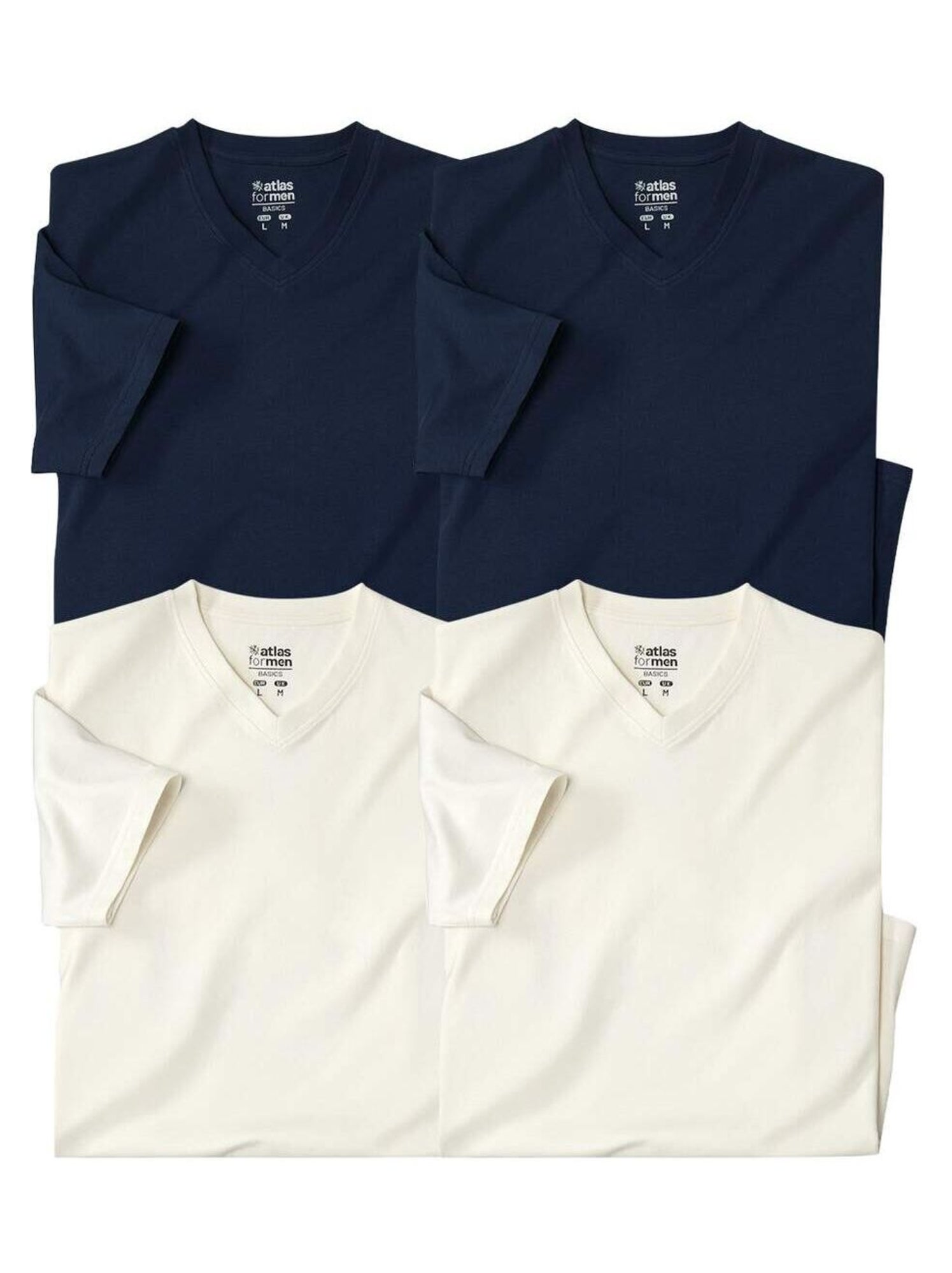 Lot de 4 Tee-Shirts Col V Unis  - ATLAS FOR MEN - Bleu Ecru