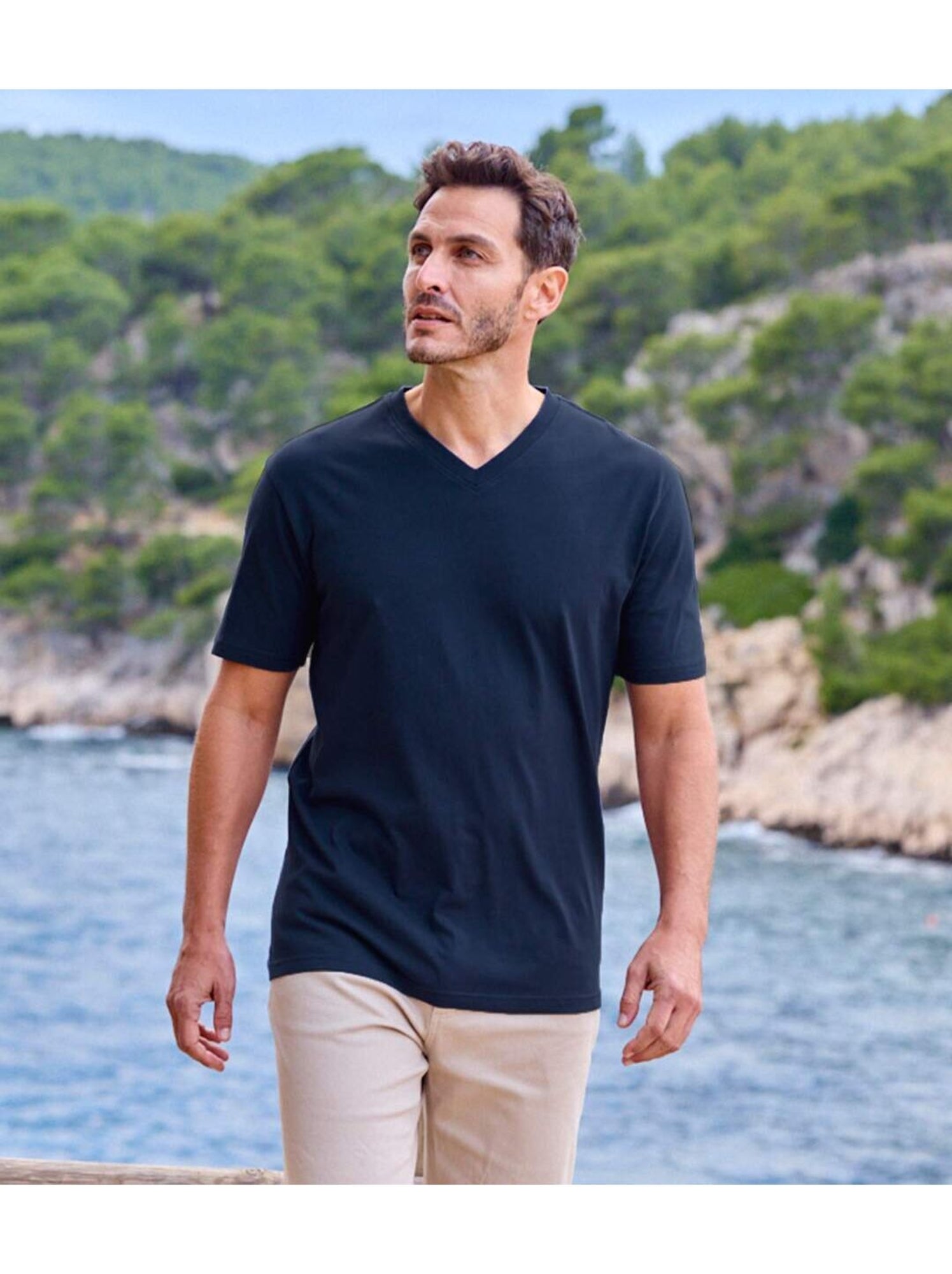 Lot de 4 Tee-Shirts Col V Unis  - ATLAS FOR MEN - Bleu Ecru