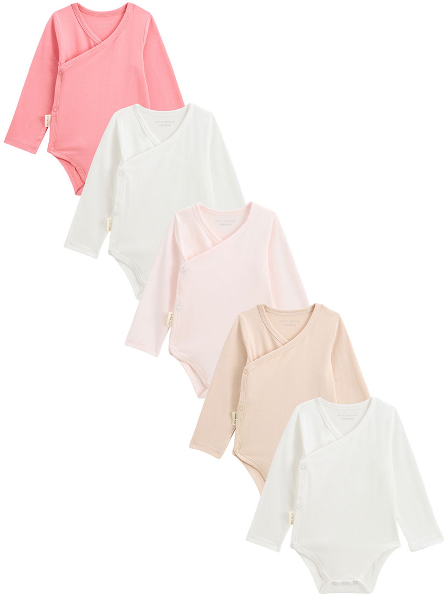 Lot de 5 bodies bébé manches longues ouverture croisée louison - Rose