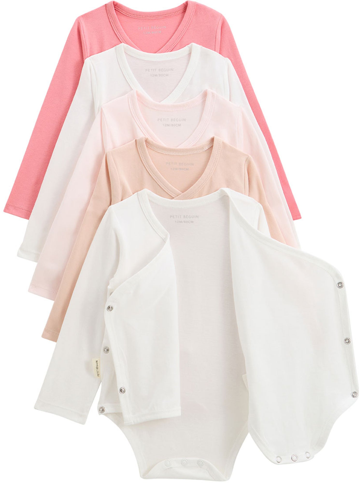 Lot de 5 bodies bébé manches longues ouverture croisée louison - Rose