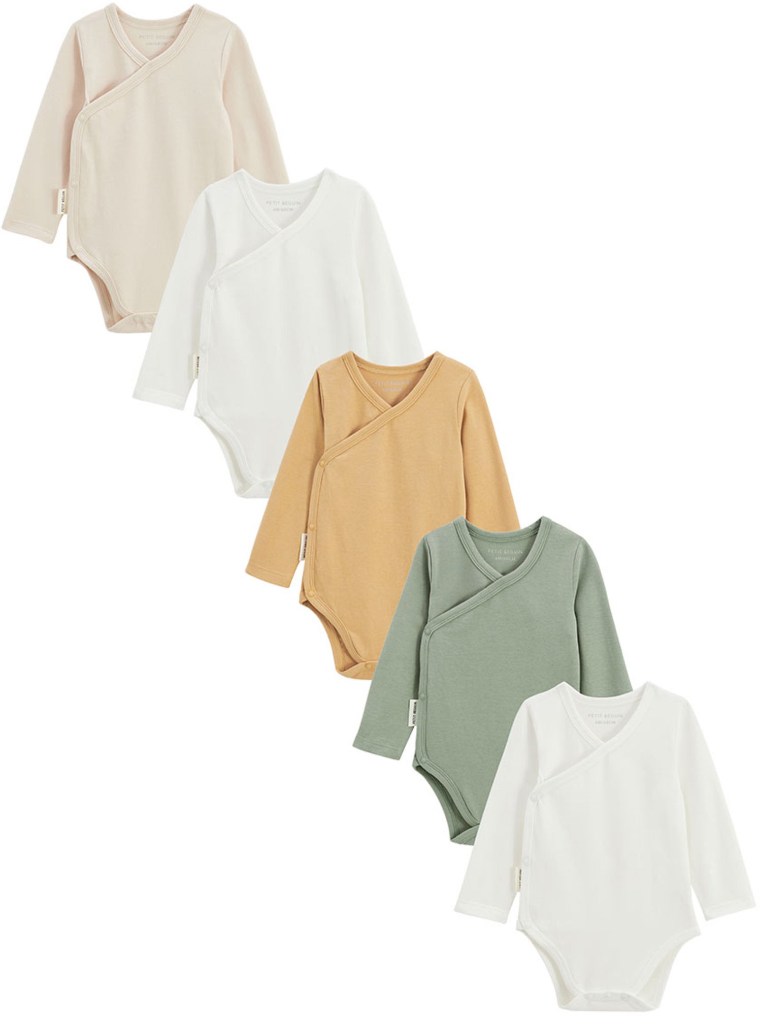 Lot de 5 bodies bébé manches longues ouverture croisée mini rêve - Ecru