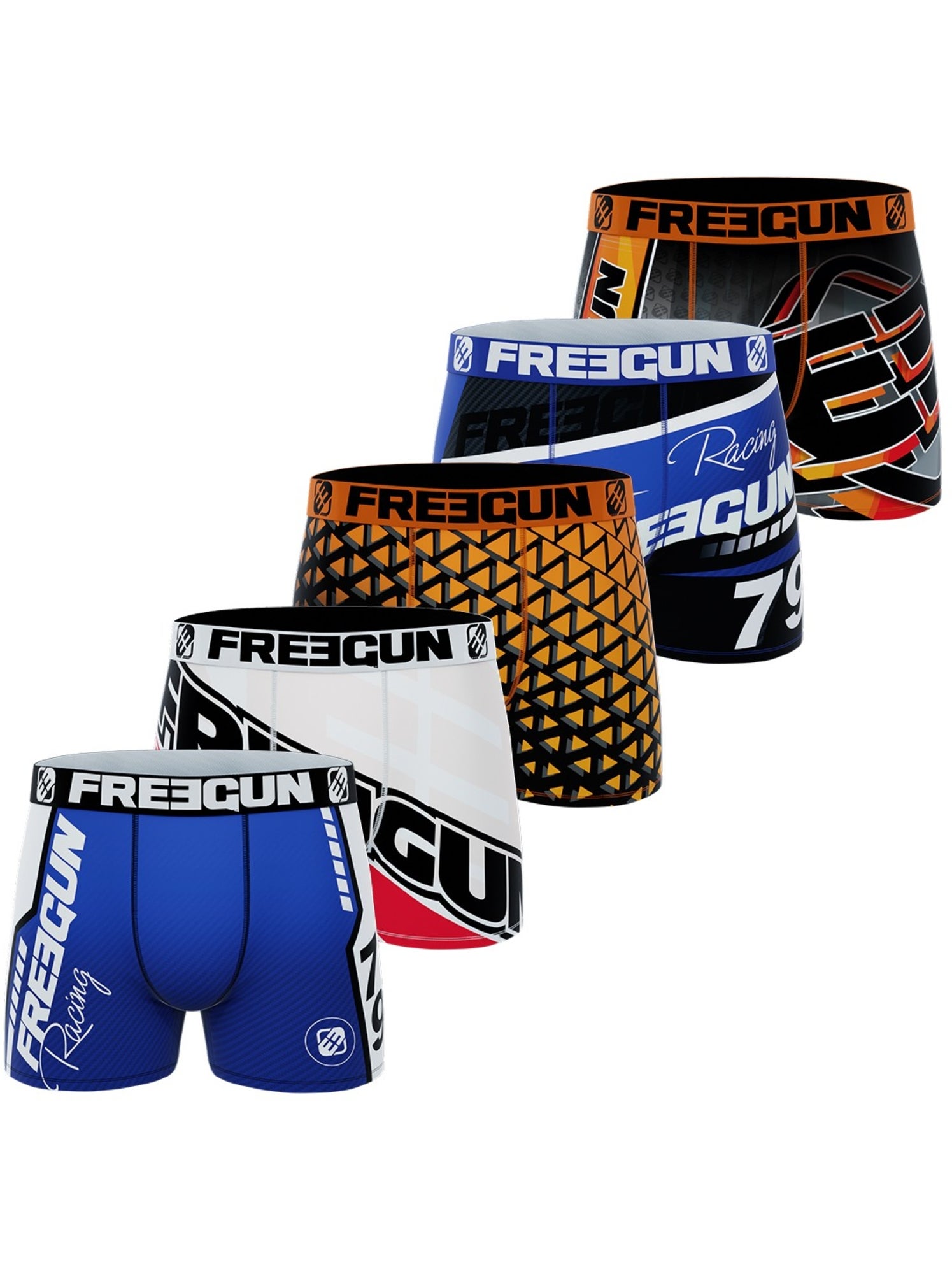 Lot de 5 boxers microfibre homme racing freegun - Orange