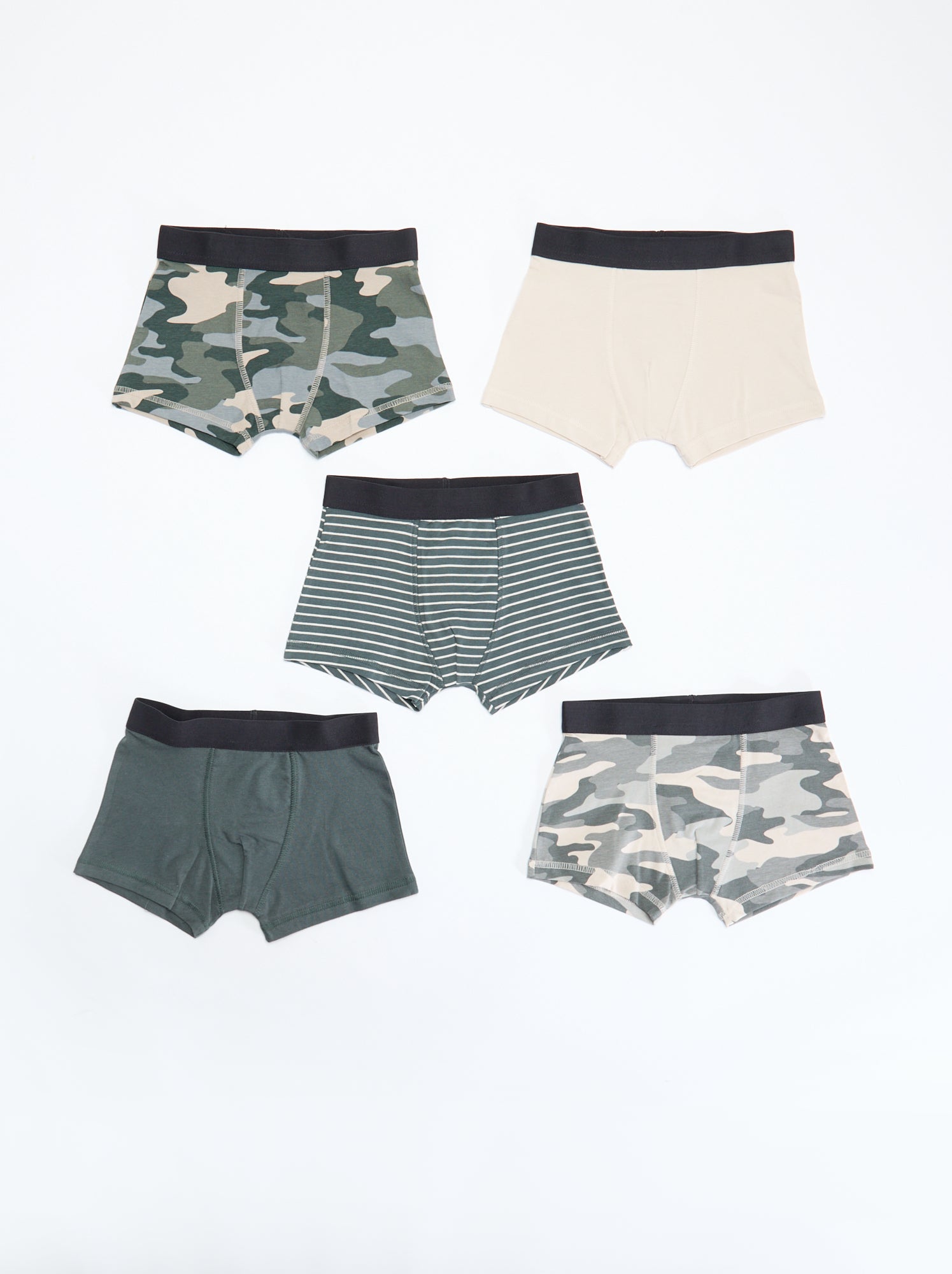 Lot de 5 boxers unis ou imprimés - Kaki (DMB69_8)