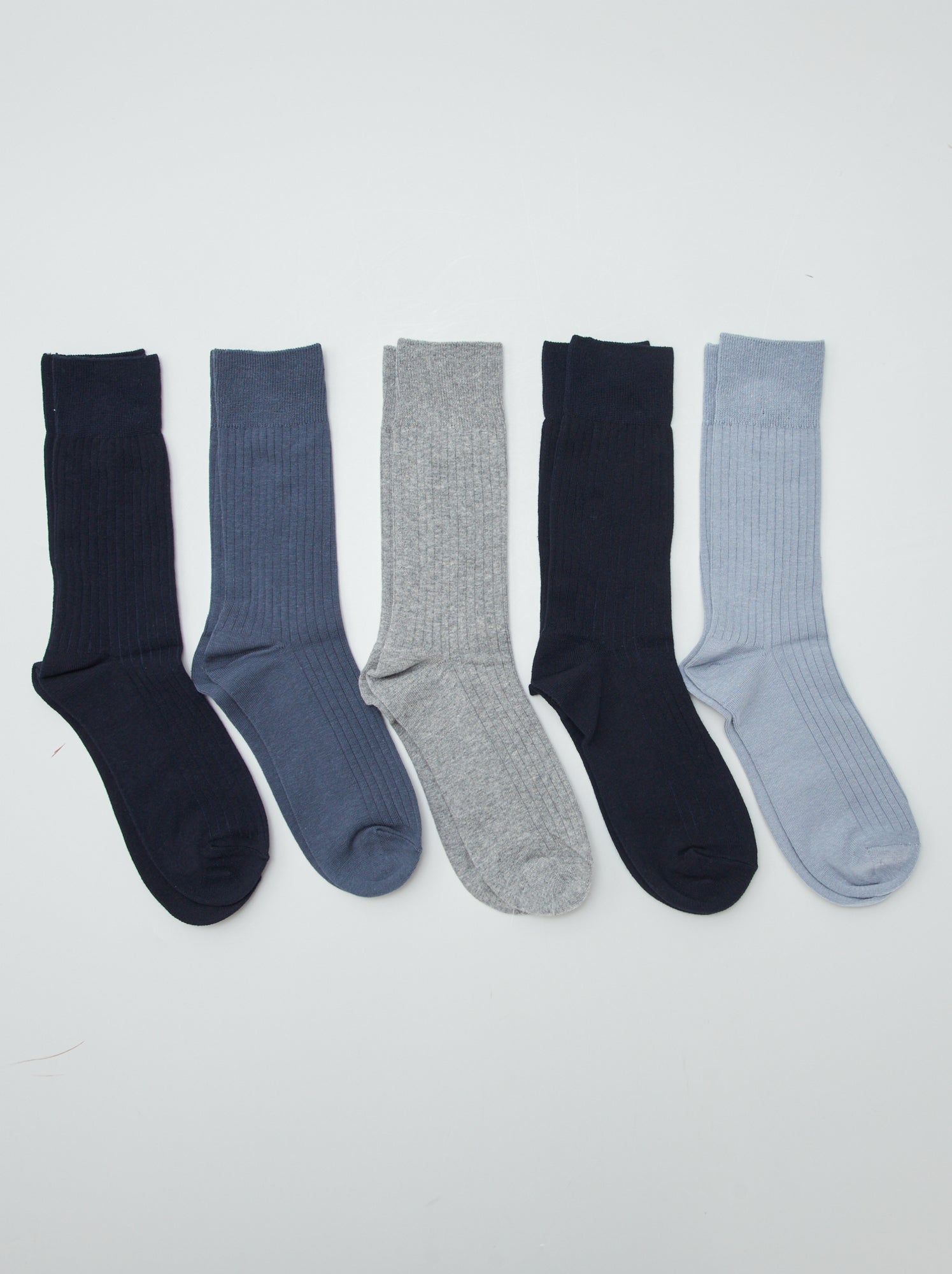 Lot de 5 chaussettes côtelées - Bleu/gris