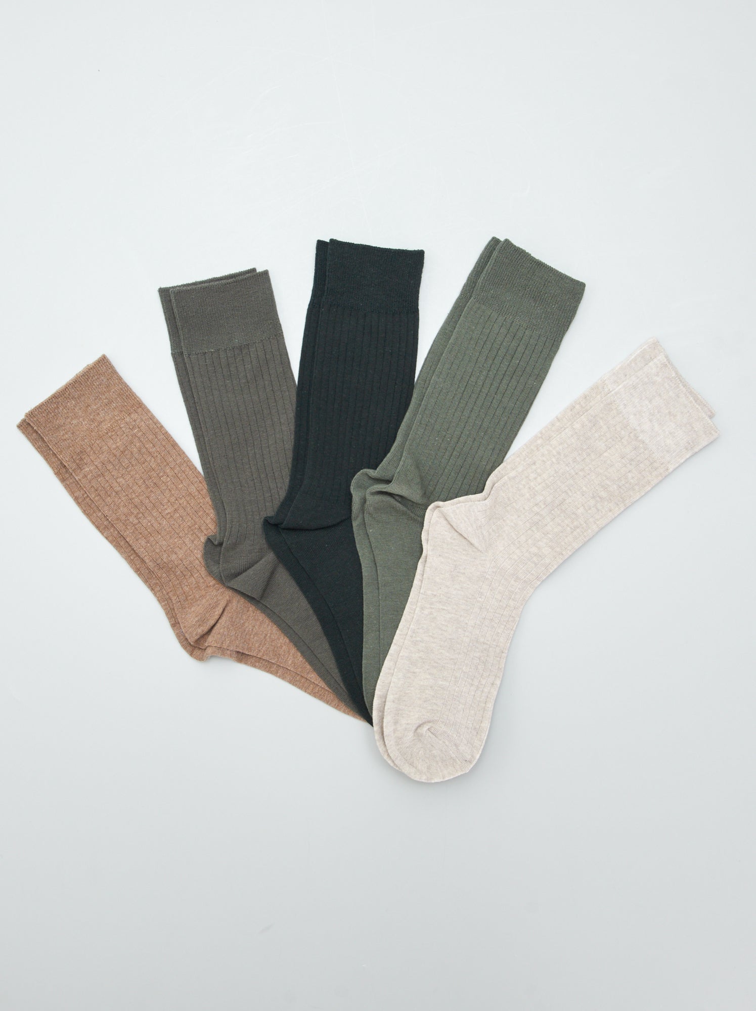 Lot de 5 chaussettes côtelées - Kaki
