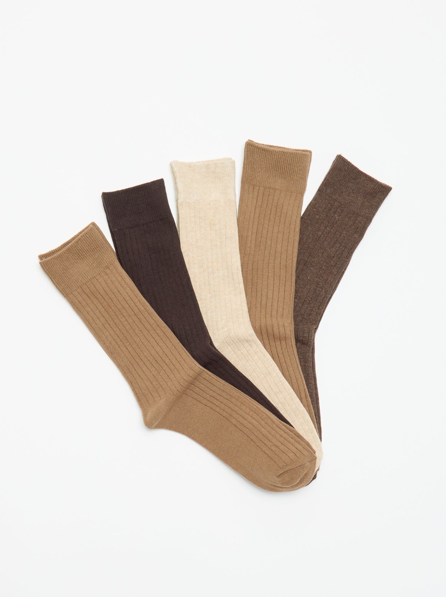 Lot de 5 chaussettes côtelées - Marron