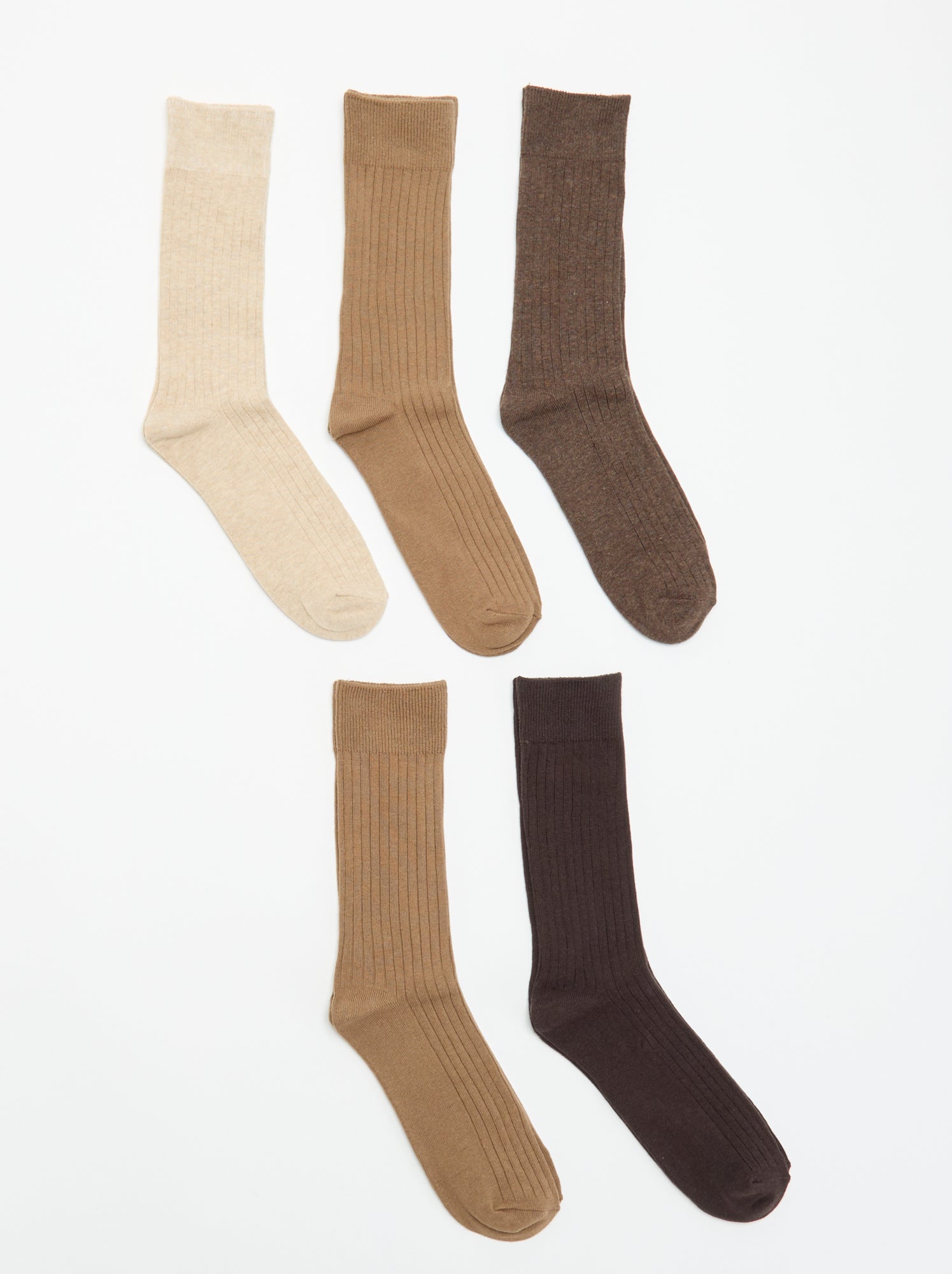 Lot de 5 chaussettes côtelées - Marron