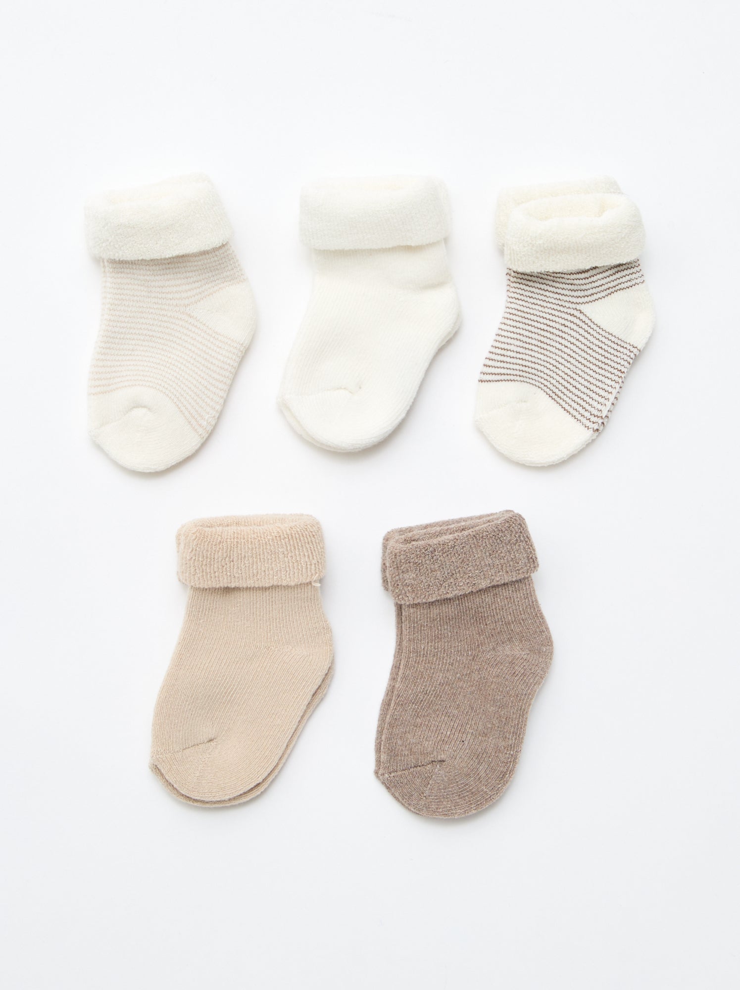 Lot de 5 paires de chaussette avec revers en coton - Beige