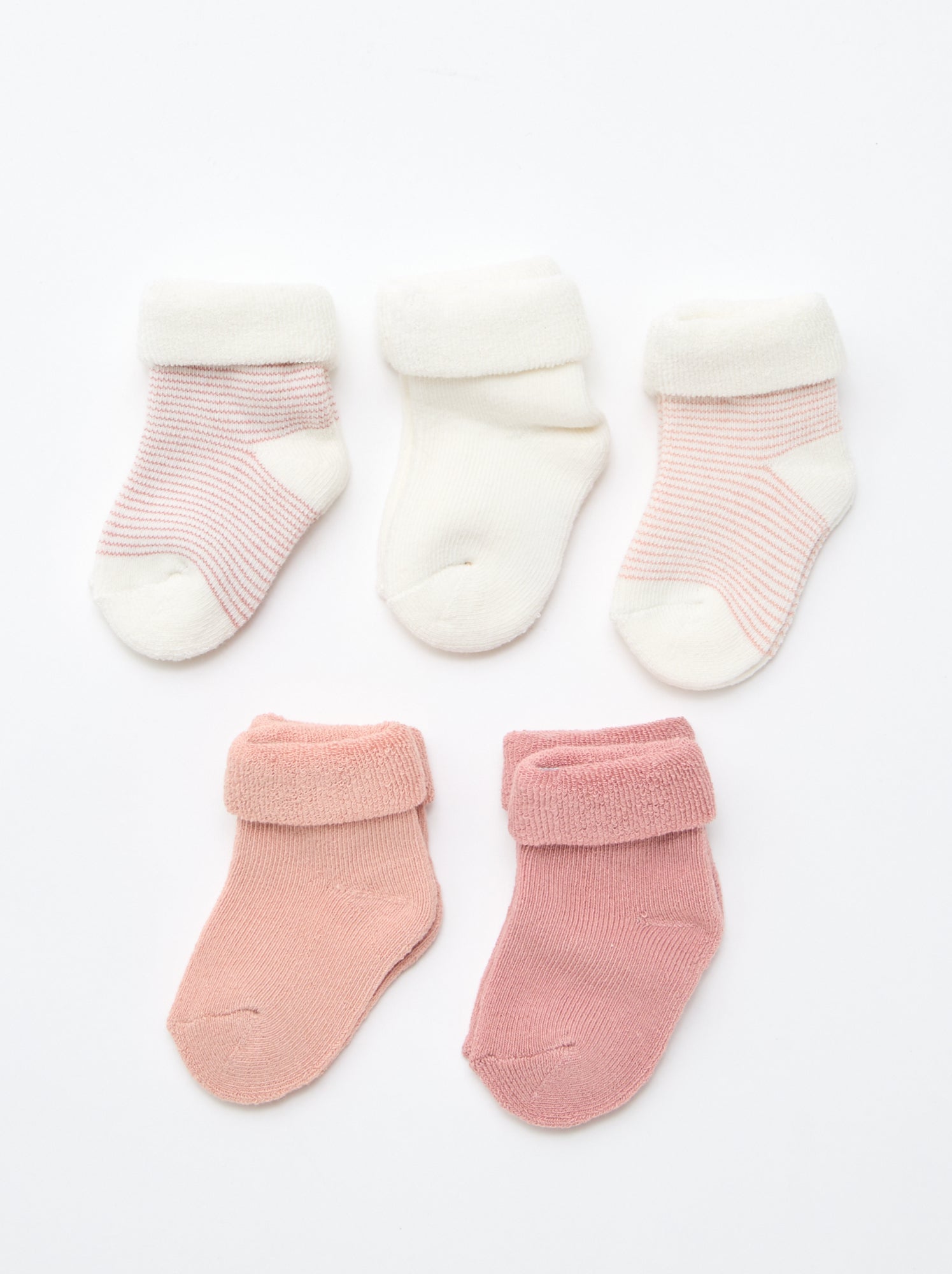 Lot de 5 paires de chaussette avec revers en coton - Rose