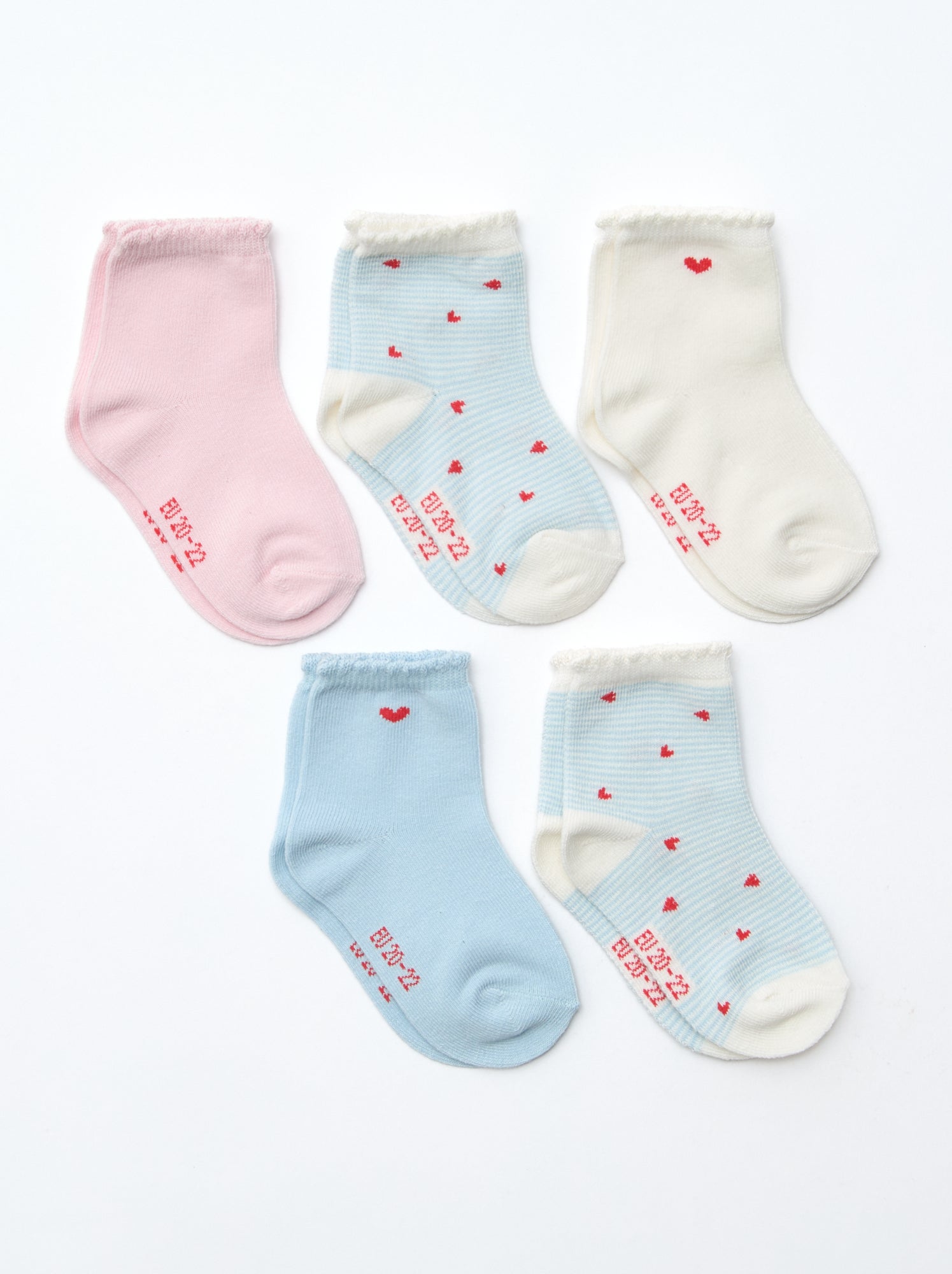 Lot de 5 paires de chaussettes en maille stretch - Bleu/blanc/rose