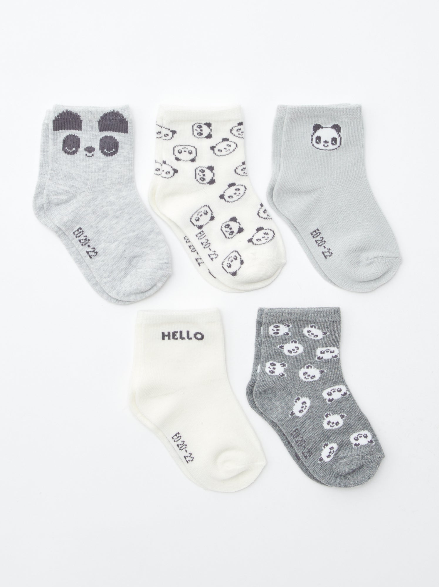 Lot de 5 paires de chaussettes en maille stretch - Gris/blanc