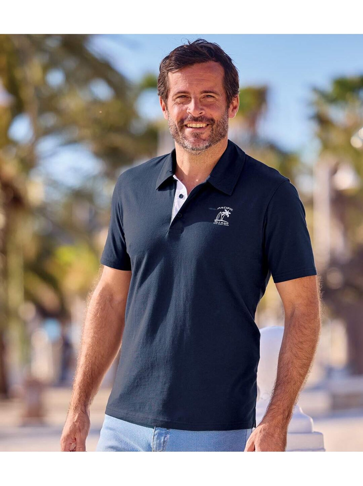 Lot de 5 Polos Pacific Island  - ATLAS FOR MEN - Blanc Gris Bleu
