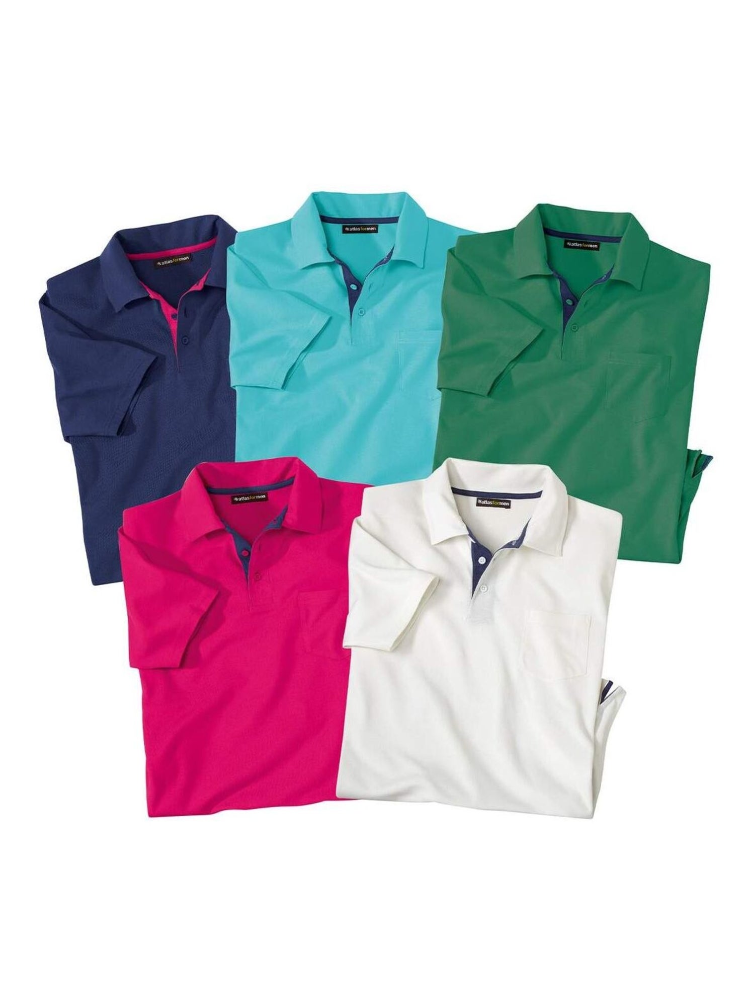 Lot de 5 Polos Pacific Island  - ATLAS FOR MEN - Blanc Vert Bleu