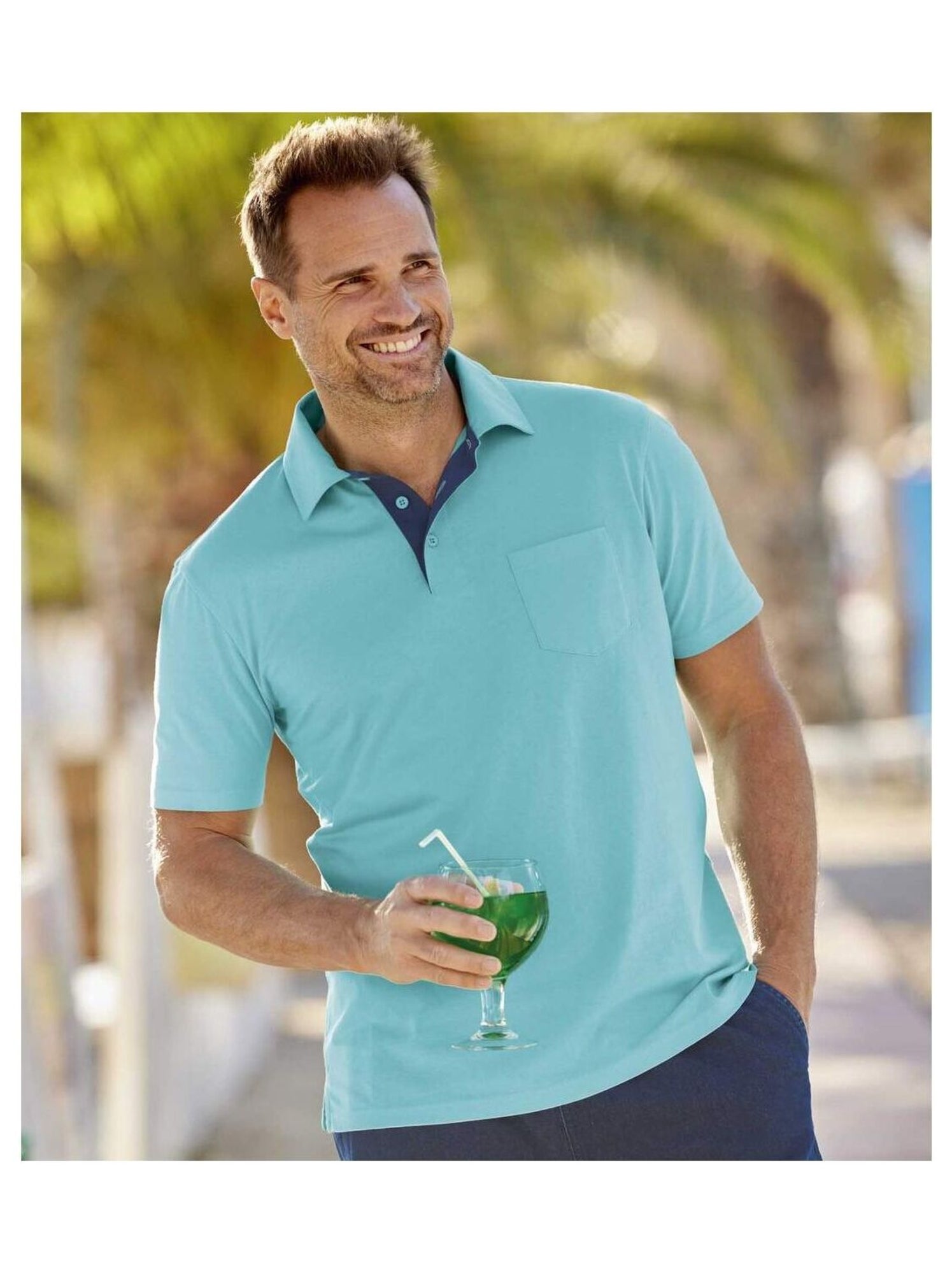 Lot de 5 Polos Pacific Island  - ATLAS FOR MEN - Blanc Vert Bleu