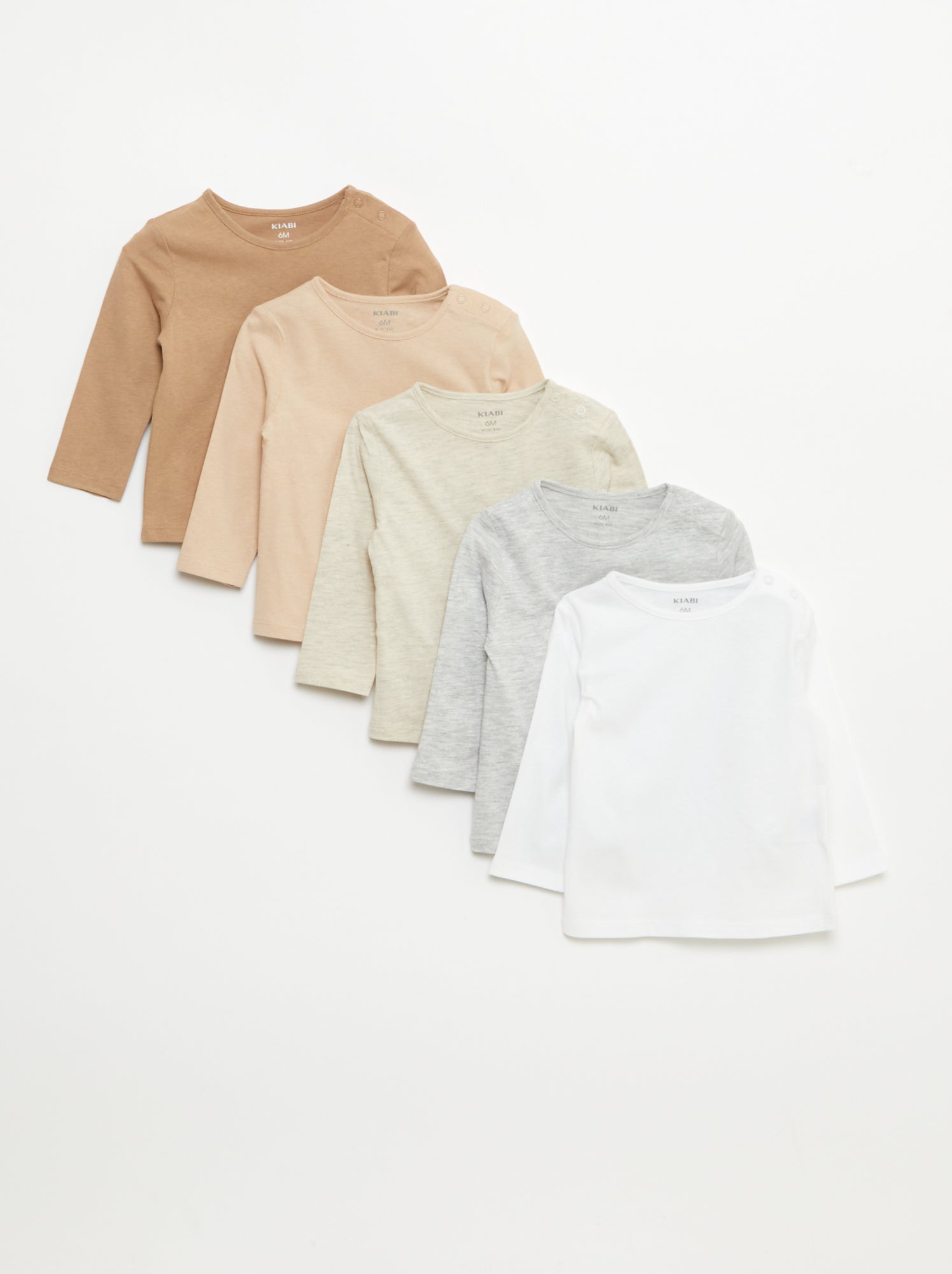 Lot de 5 t-shirts unis à manches longues - Blanc (DLU49_1)