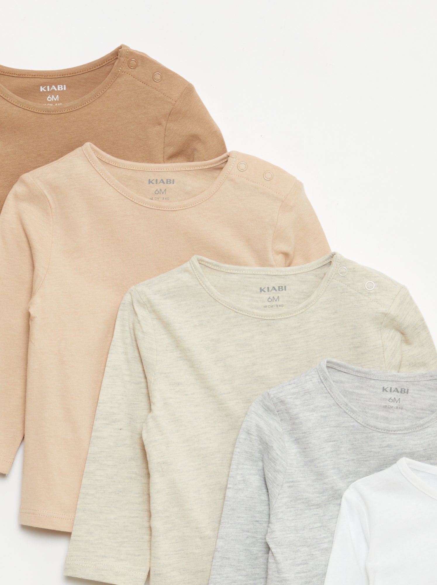Lot de 5 t-shirts unis à manches longues - Blanc (DLU49_1)